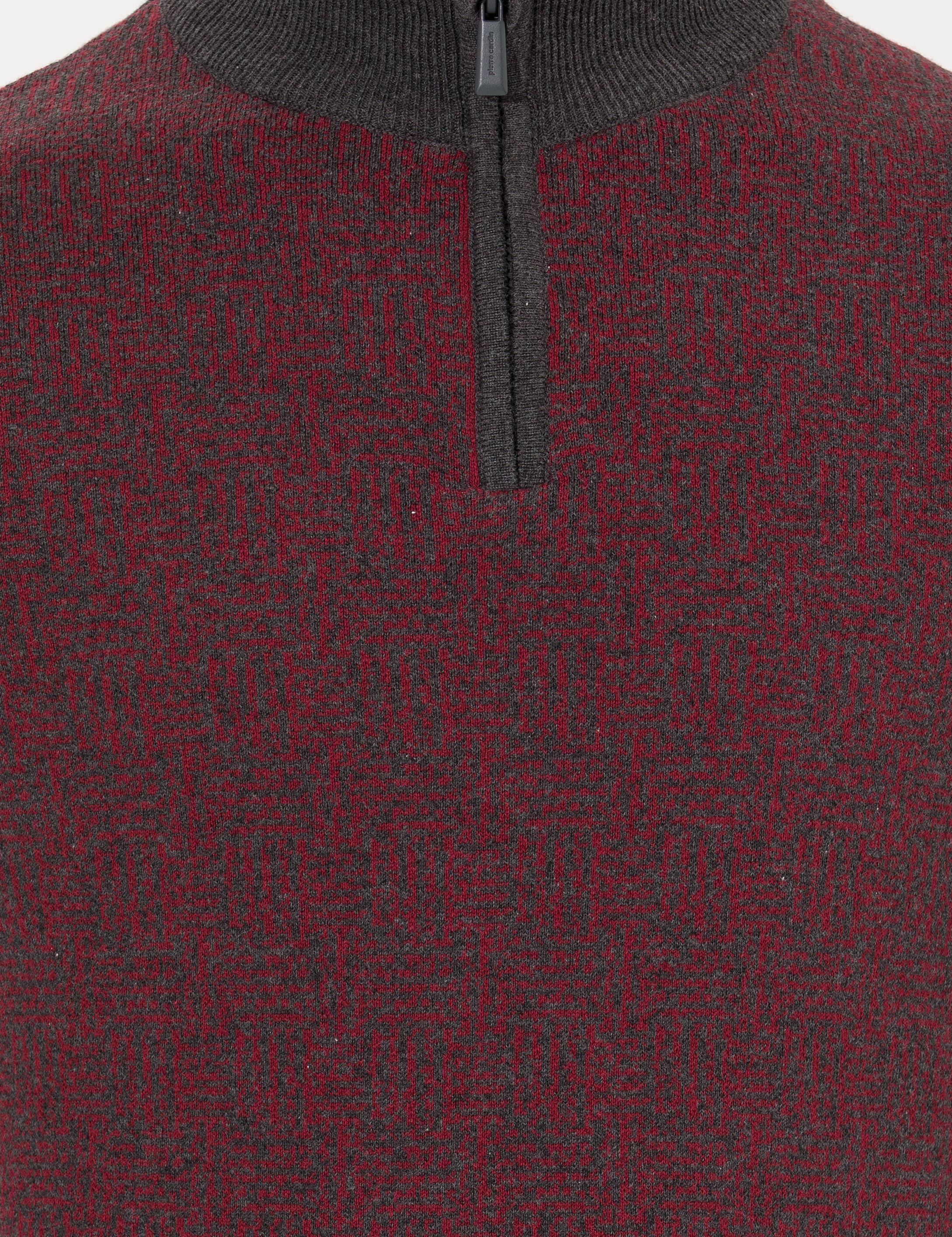 Gri Melanj Slim Fit Fermuarlı Dik Yaka Triko Kazak - Image 6
