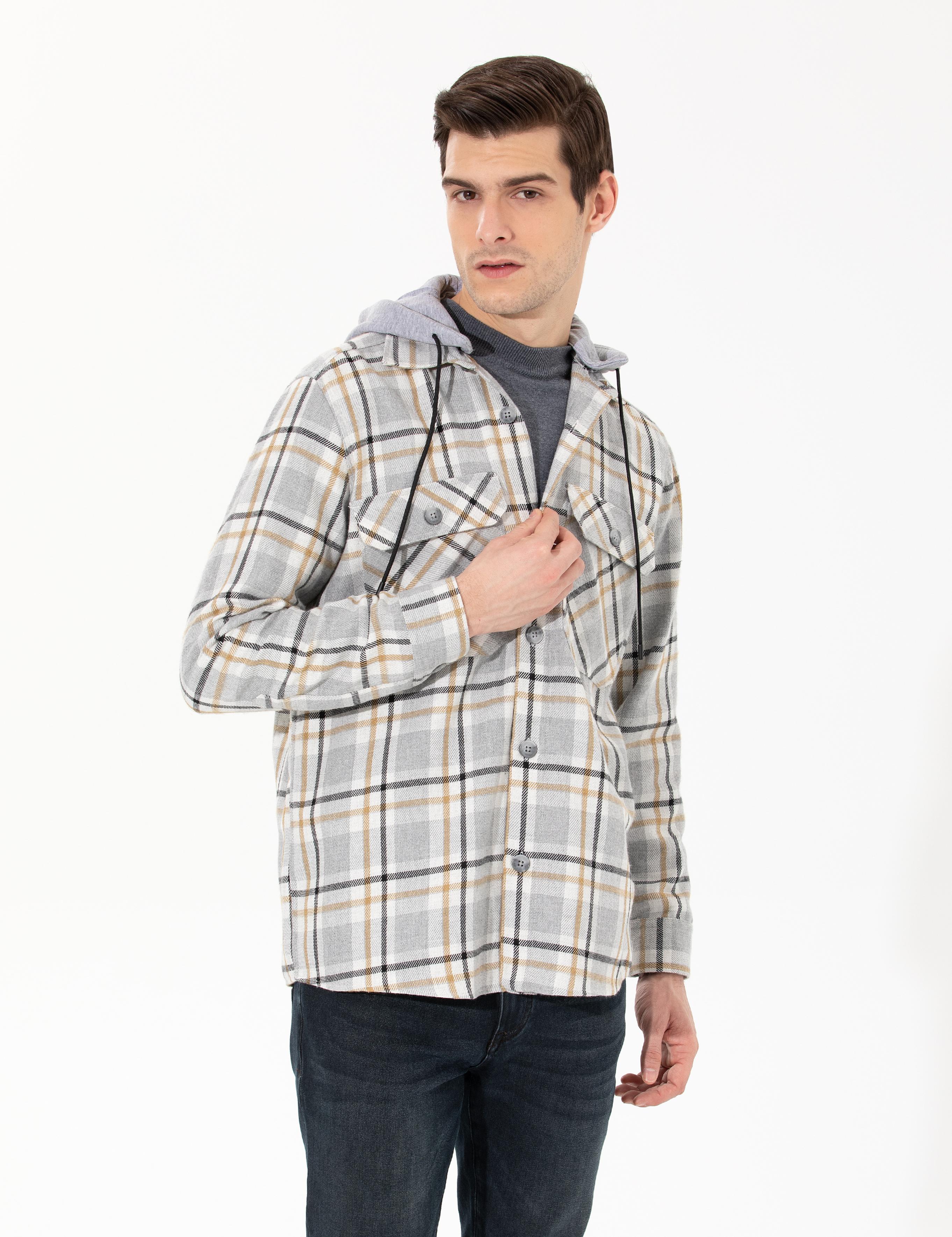 Açık Gri Comfort Fit Uzun Kollu Gömlek