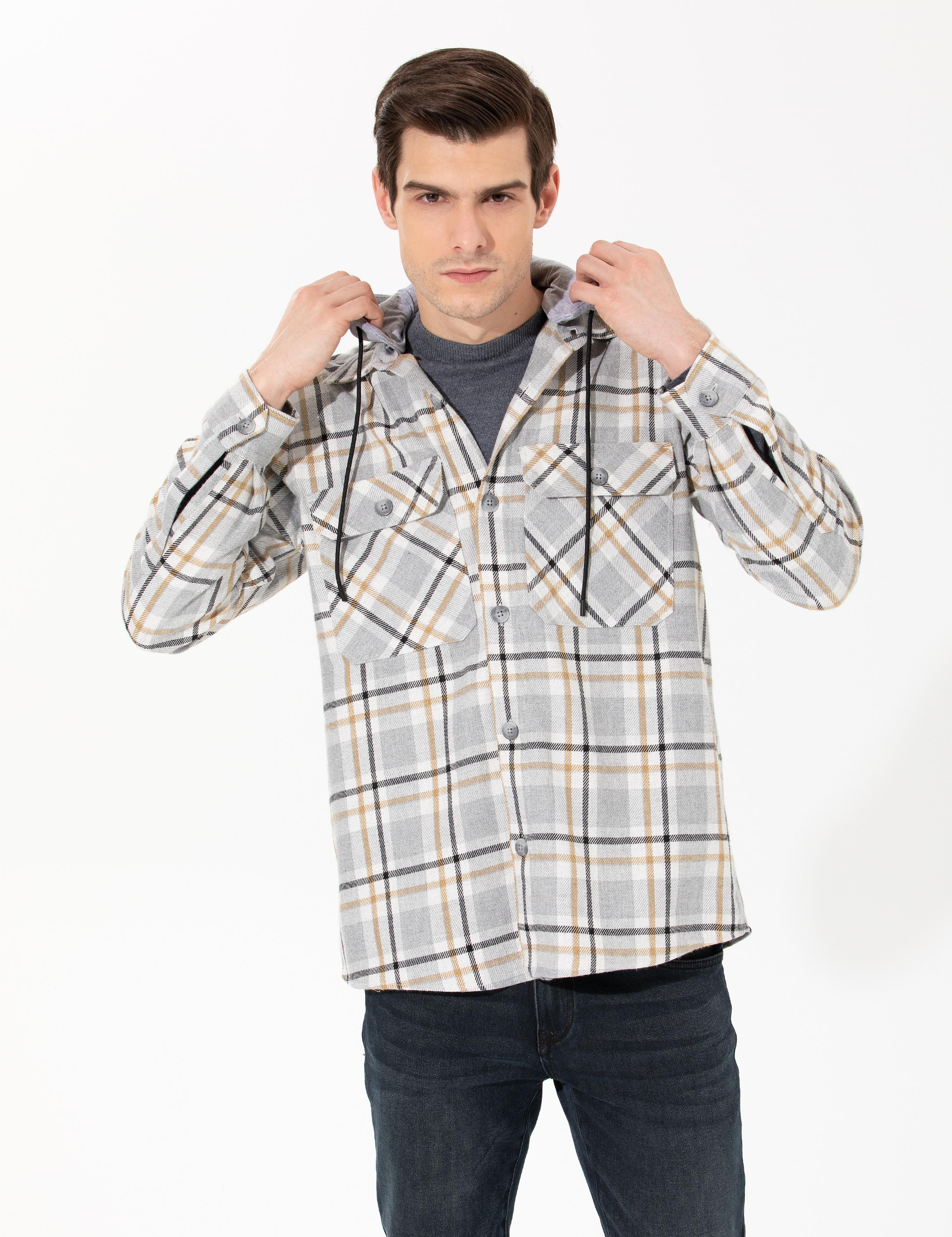 Açık Gri Comfort Fit Uzun Kollu Gömlek