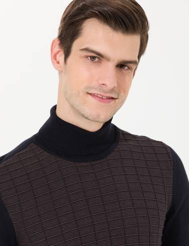 Lacivert Slim Fit Balıkçı Yaka Triko Kazak