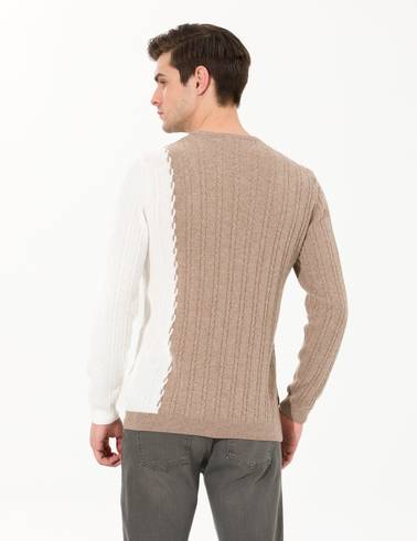 Vizon Melanj Slim Fit Bisiklet Yaka Yün Karışımlı Triko Kazak