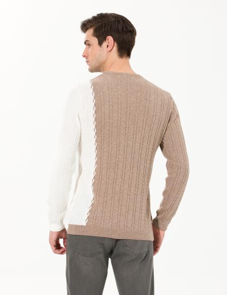 Vizon Melanj Slim Fit Bisiklet Yaka Yün Karışımlı Triko Kazak - 50259785015