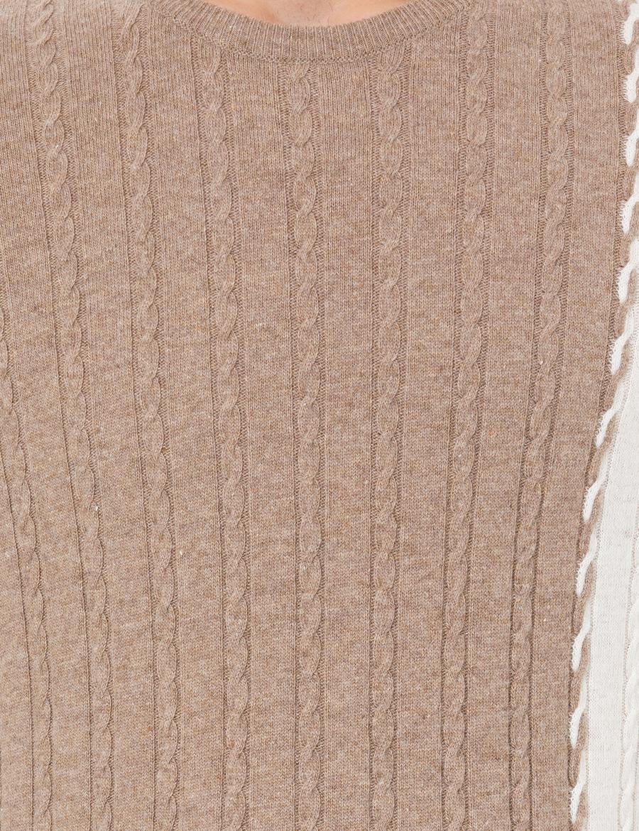 Vizon Melanj Slim Fit Bisiklet Yaka Yün Karışımlı Triko Kazak