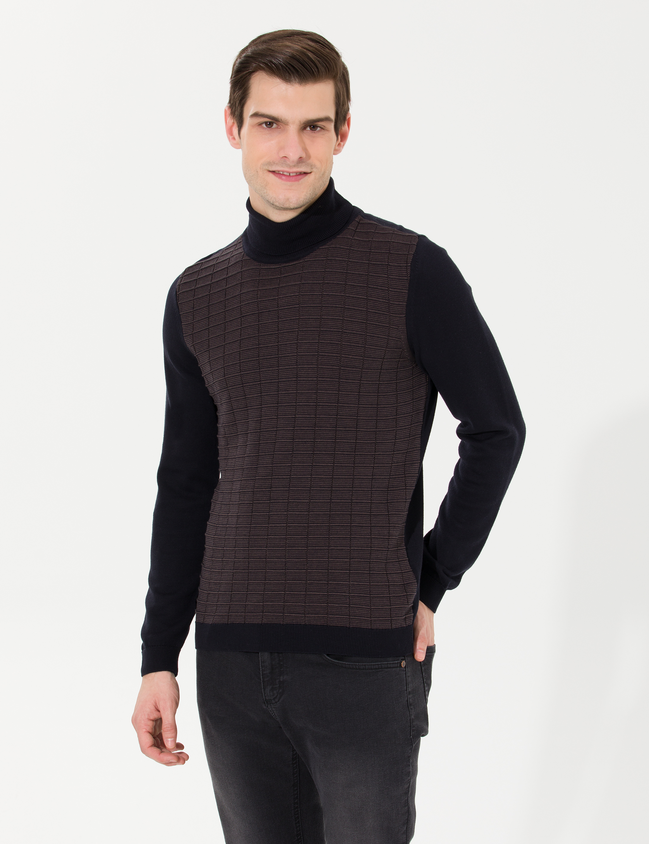 Pierre Cardin Lacivert Slim Fit Balıkçı Yaka Triko Kazak görsel 2