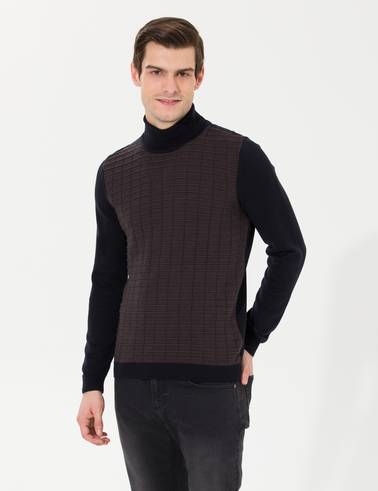 Lacivert Slim Fit Balıkçı Yaka Triko Kazak