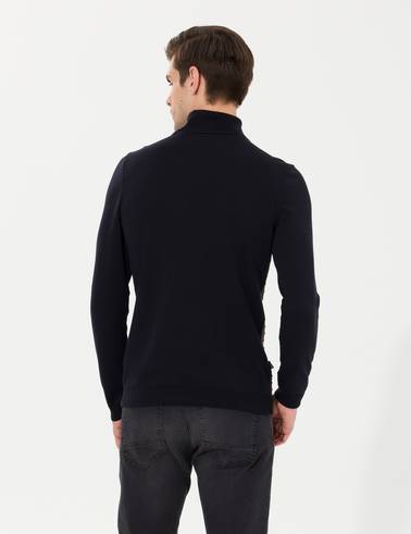 Lacivert Slim Fit Balıkçı Yaka Triko Kazak