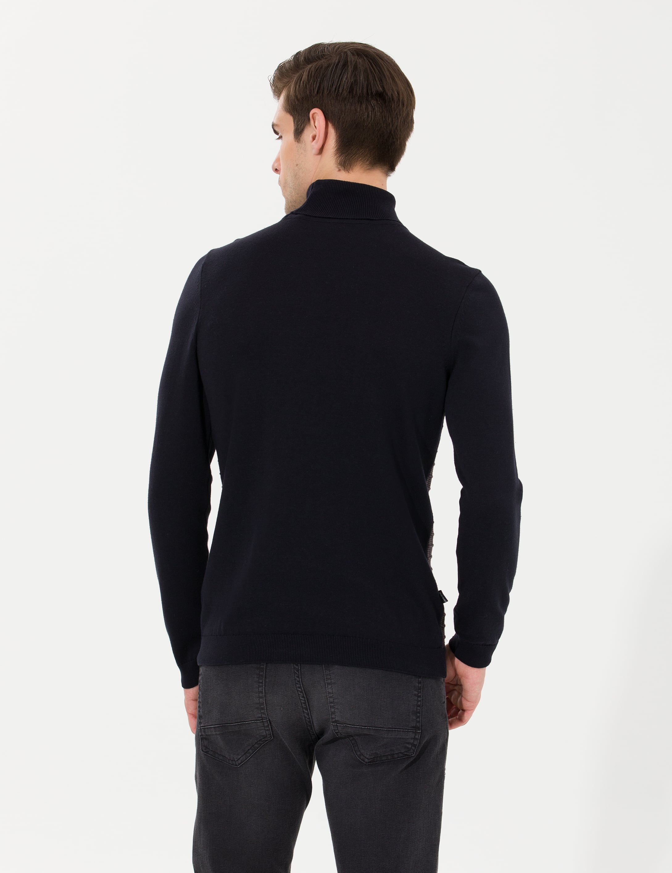 Lacivert Slim Fit Balıkçı Yaka Triko Kazak