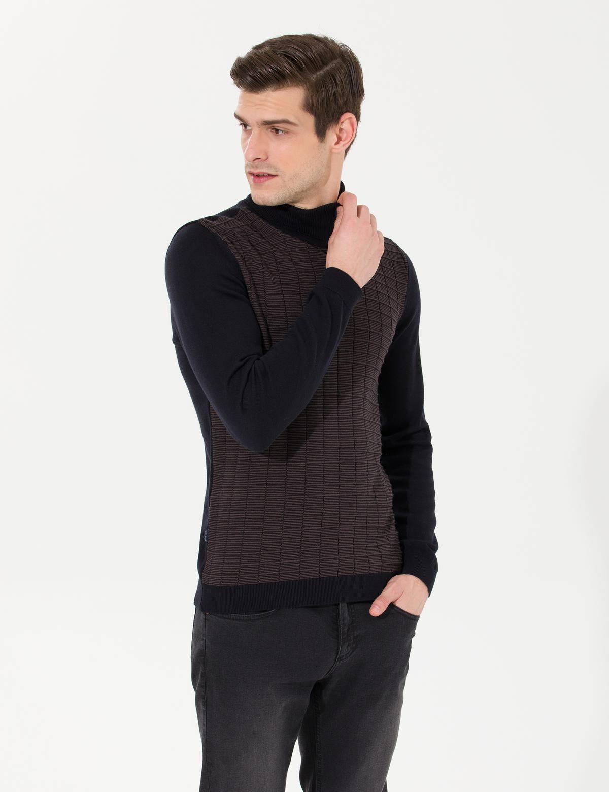 Lacivert Slim Fit Balıkçı Yaka Triko Kazak - 50259787011