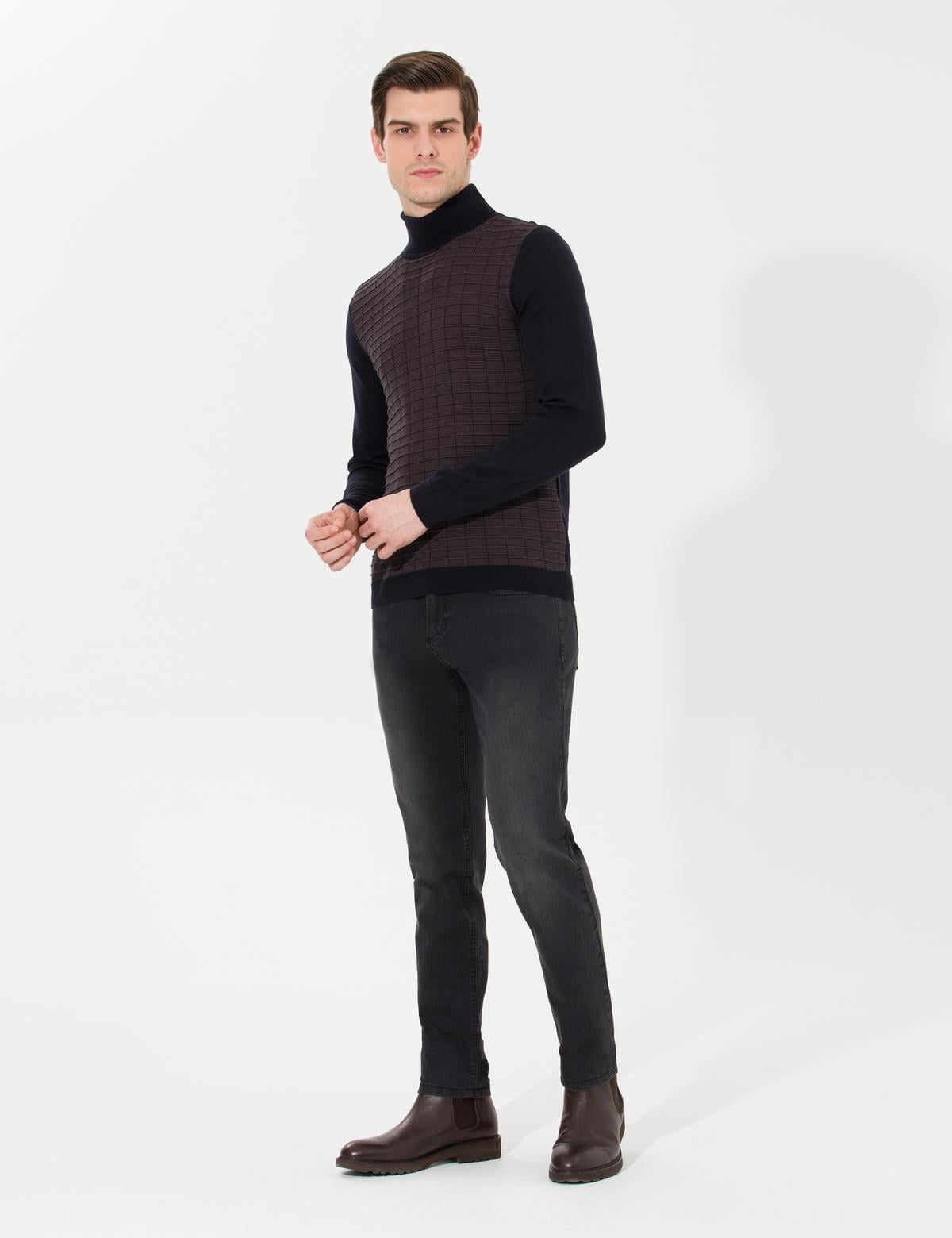Lacivert Slim Fit Balıkçı Yaka Triko Kazak - 50259787011