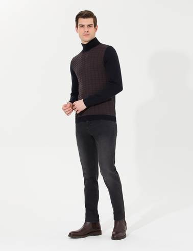 Lacivert Slim Fit Balıkçı Yaka Triko Kazak
