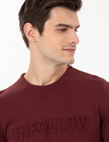 Bordo Slim Fit Bisiklet Yaka Triko Kazak