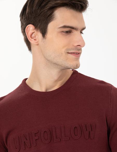 Bordo Slim Fit Bisiklet Yaka Triko Kazak - 50259797001