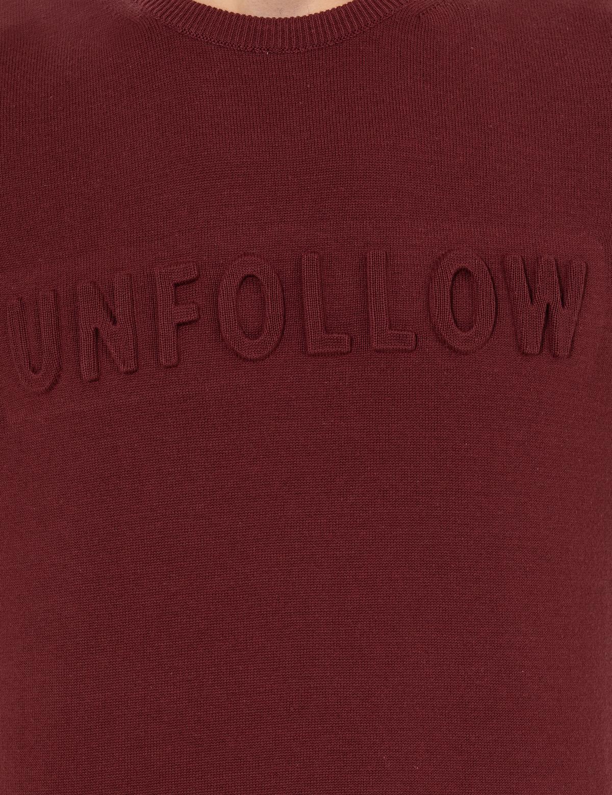 Bordo Slim Fit Bisiklet Yaka Triko Kazak - 50259797001