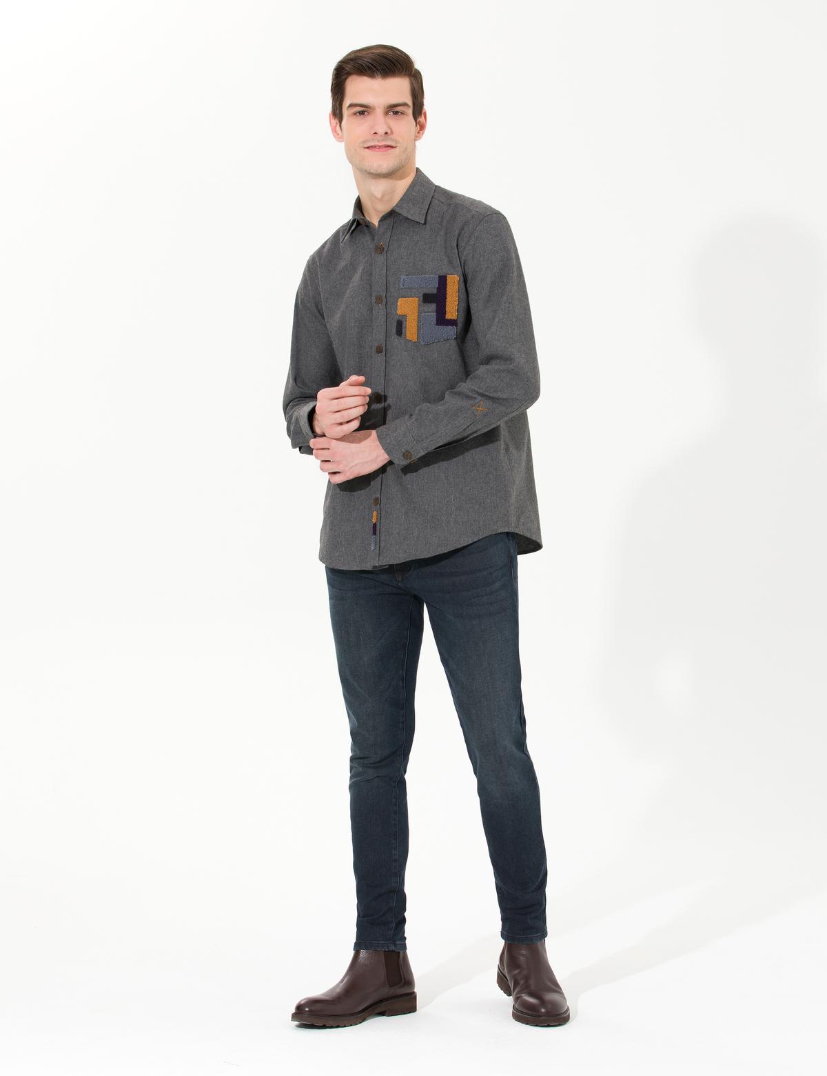 Antrasit Comfort Fit Uzun Kollu Gömlek - 50262457017