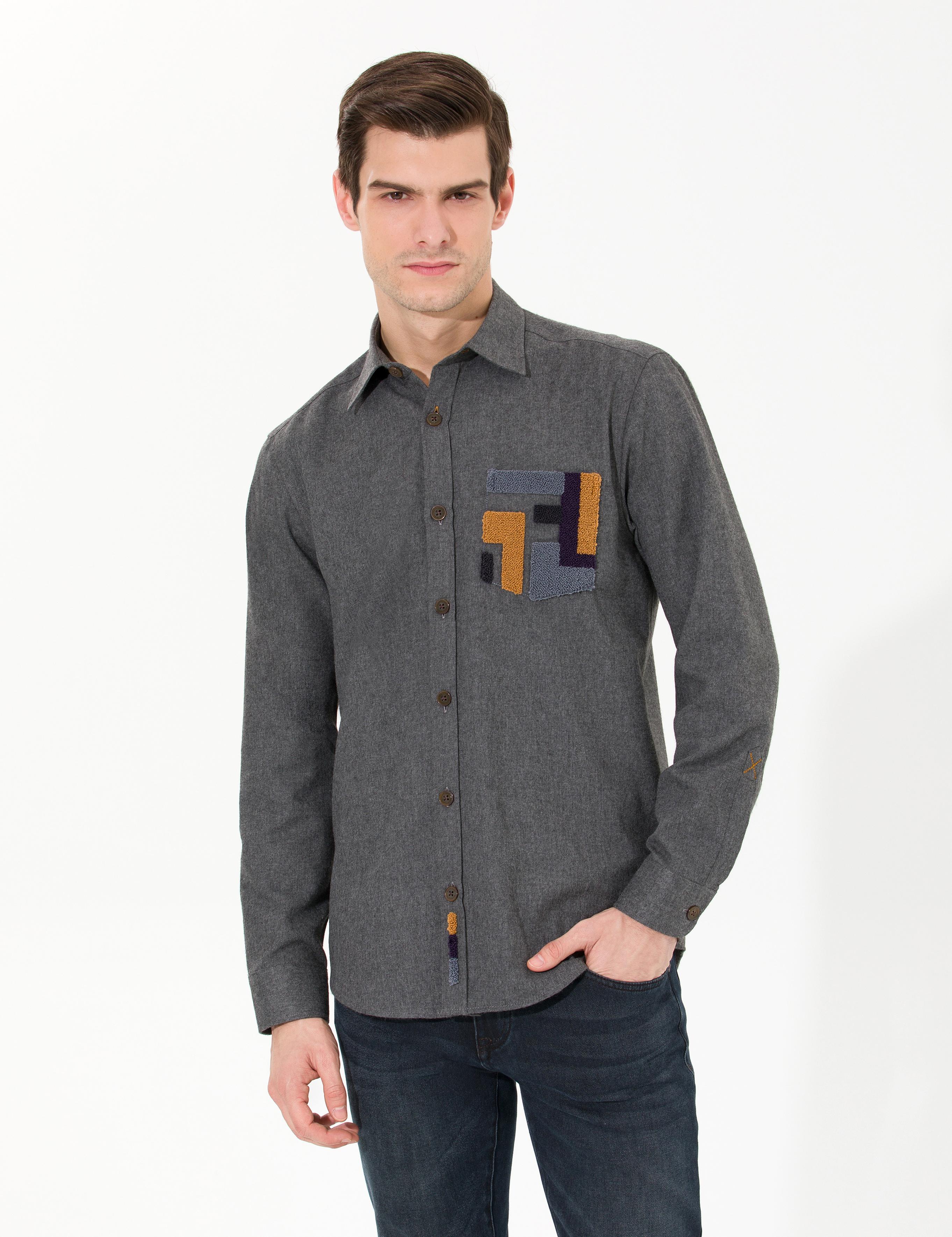 Antrasit Comfort Fit Uzun Kollu Gömlek