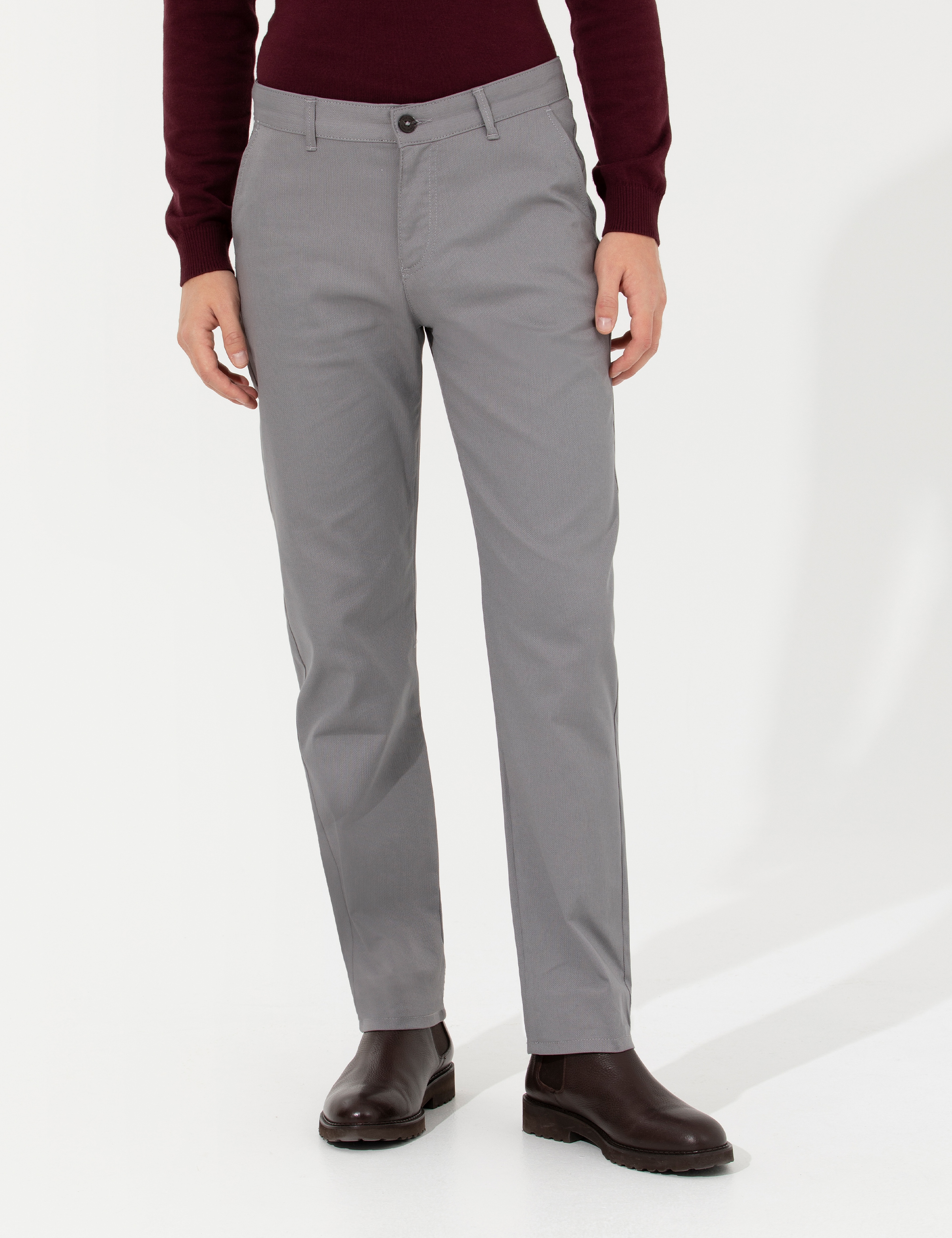 Gri Regular Fit Chino Pantolon - Image 2