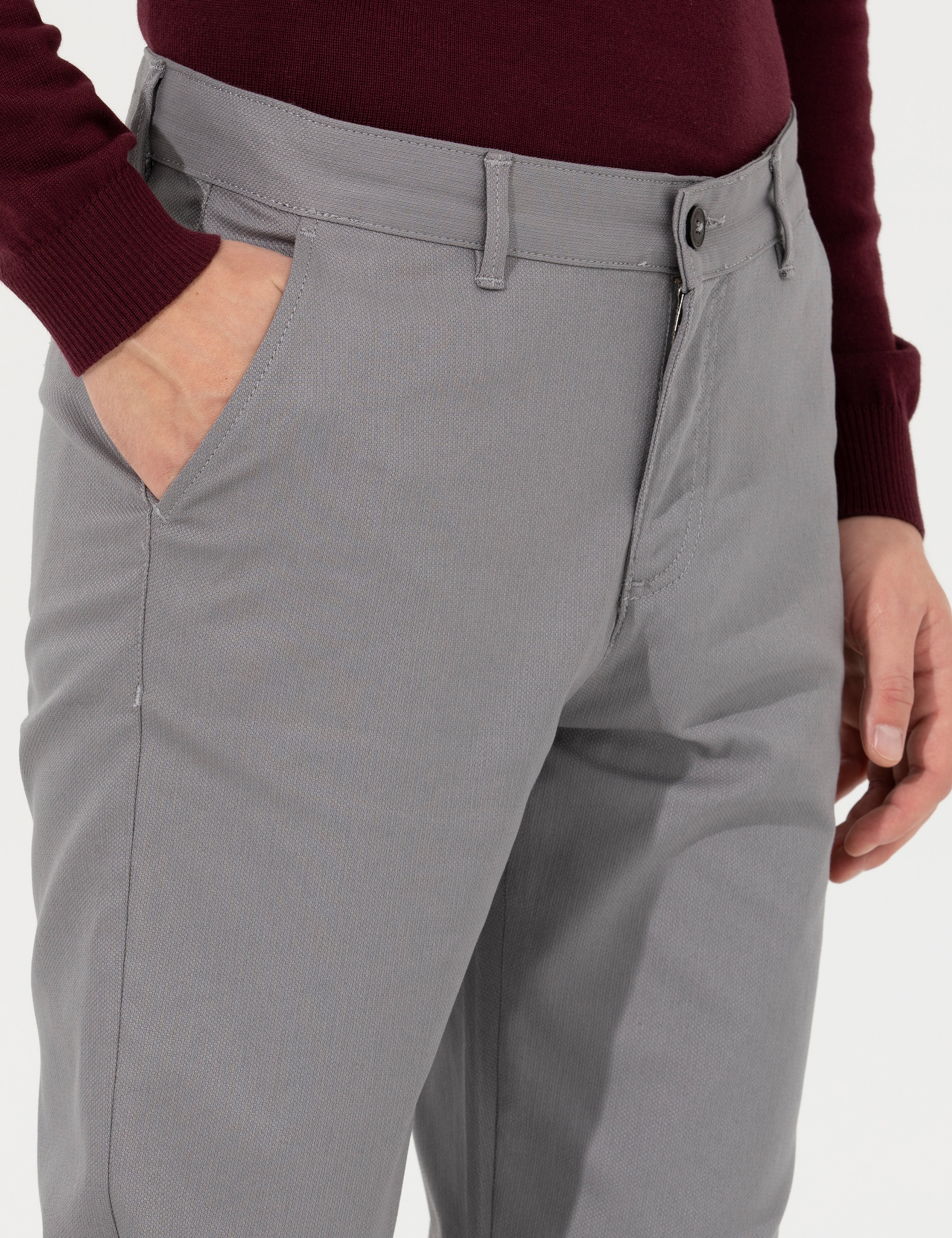 Gri Regular Fit Chino Pantolon