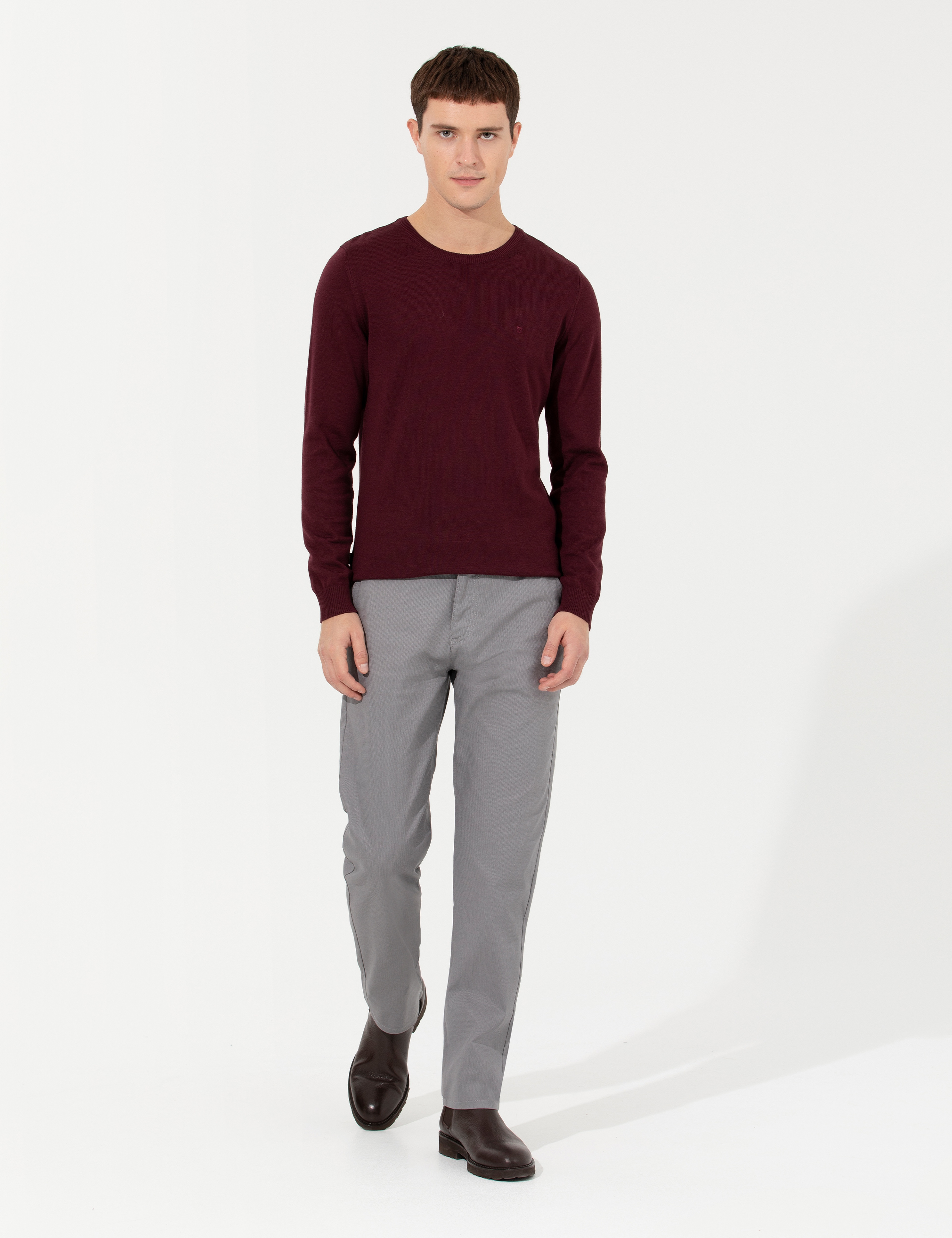 Gri Regular Fit Chino Pantolon