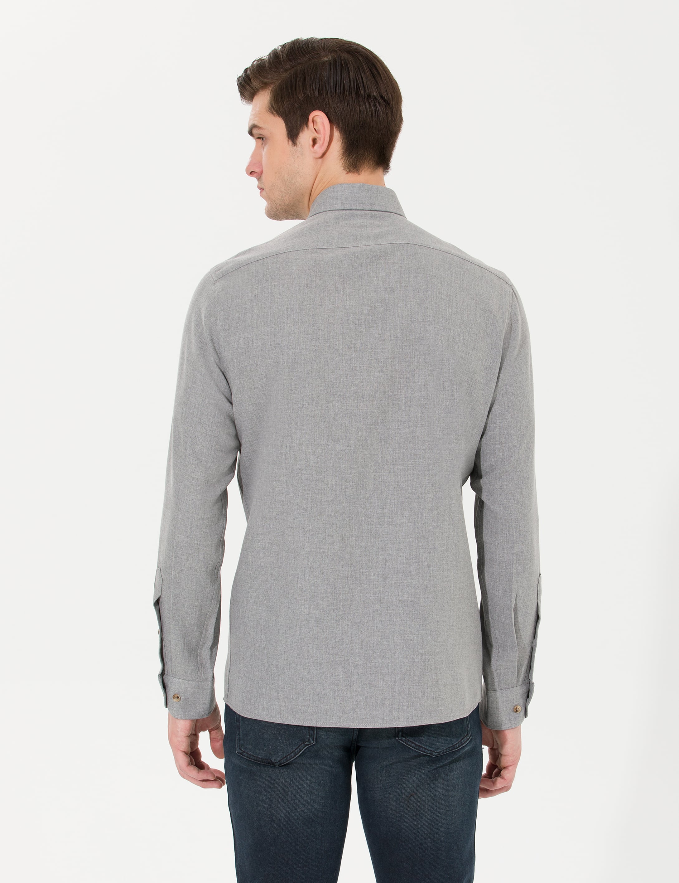 Gri Slim Fit Uzun Kollu Gömlek