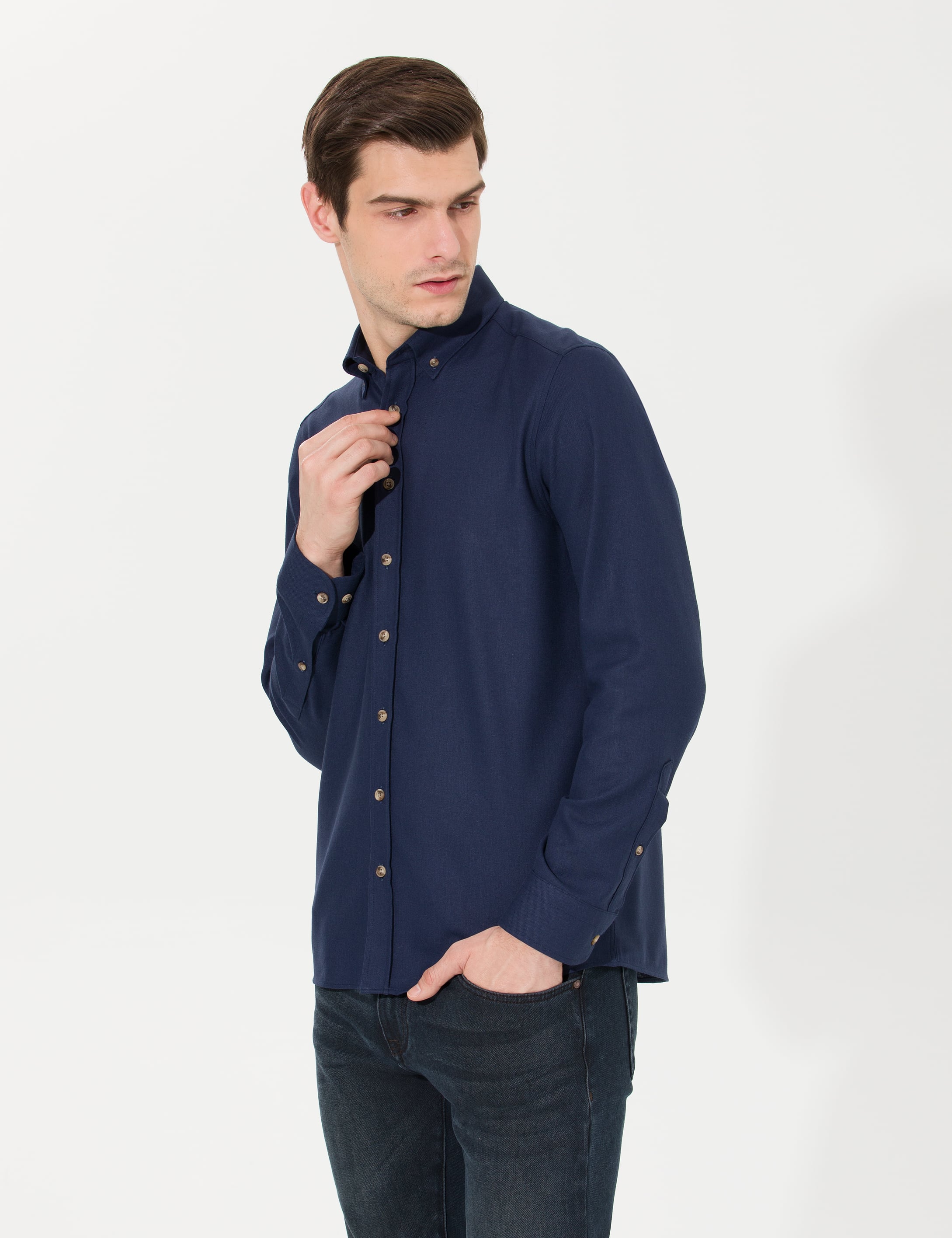 Lacivert Slim Fit Uzun Kollu Gömlek