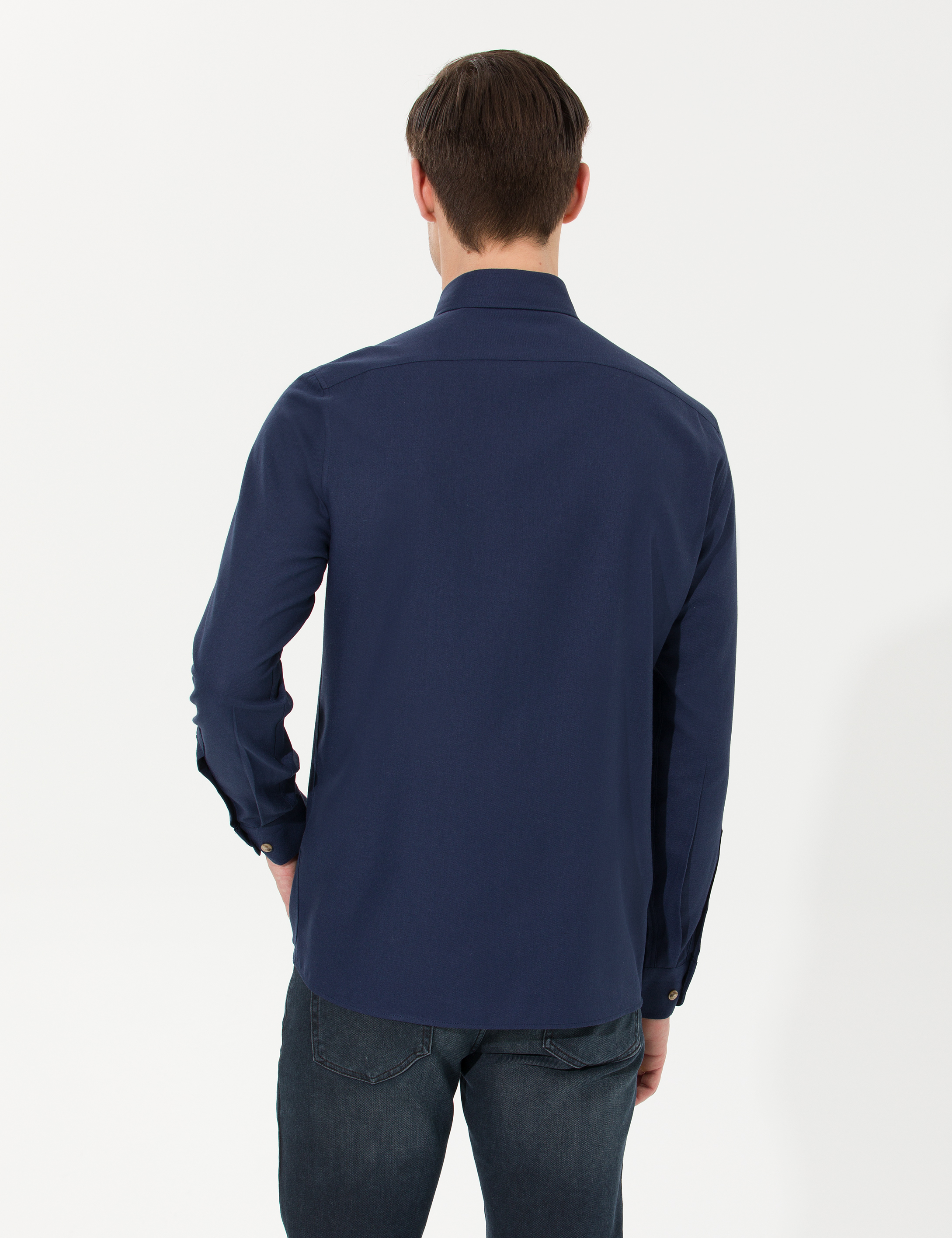 Lacivert Slim Fit Uzun Kollu Gömlek - Image 5