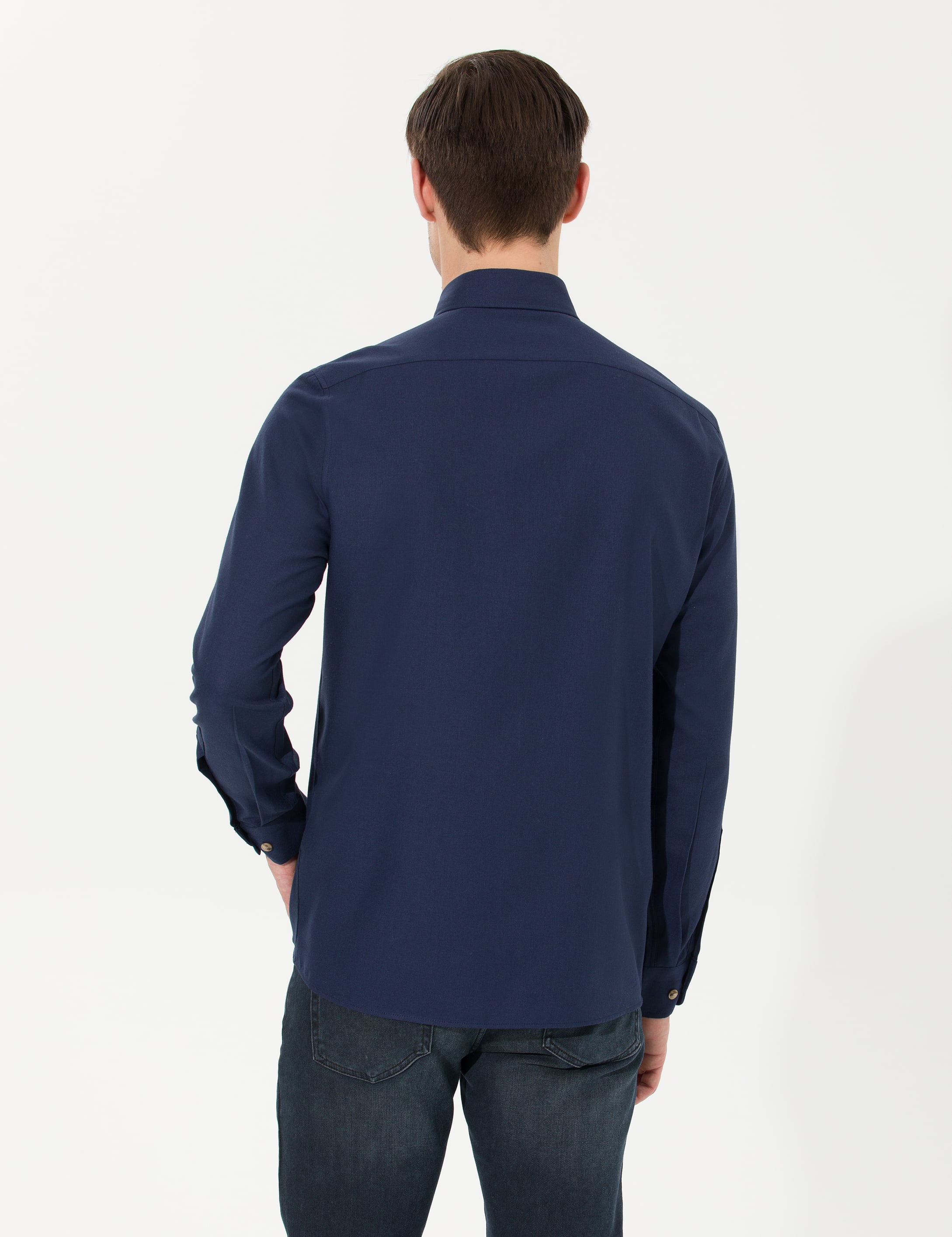 Lacivert Slim Fit Uzun Kollu Gömlek