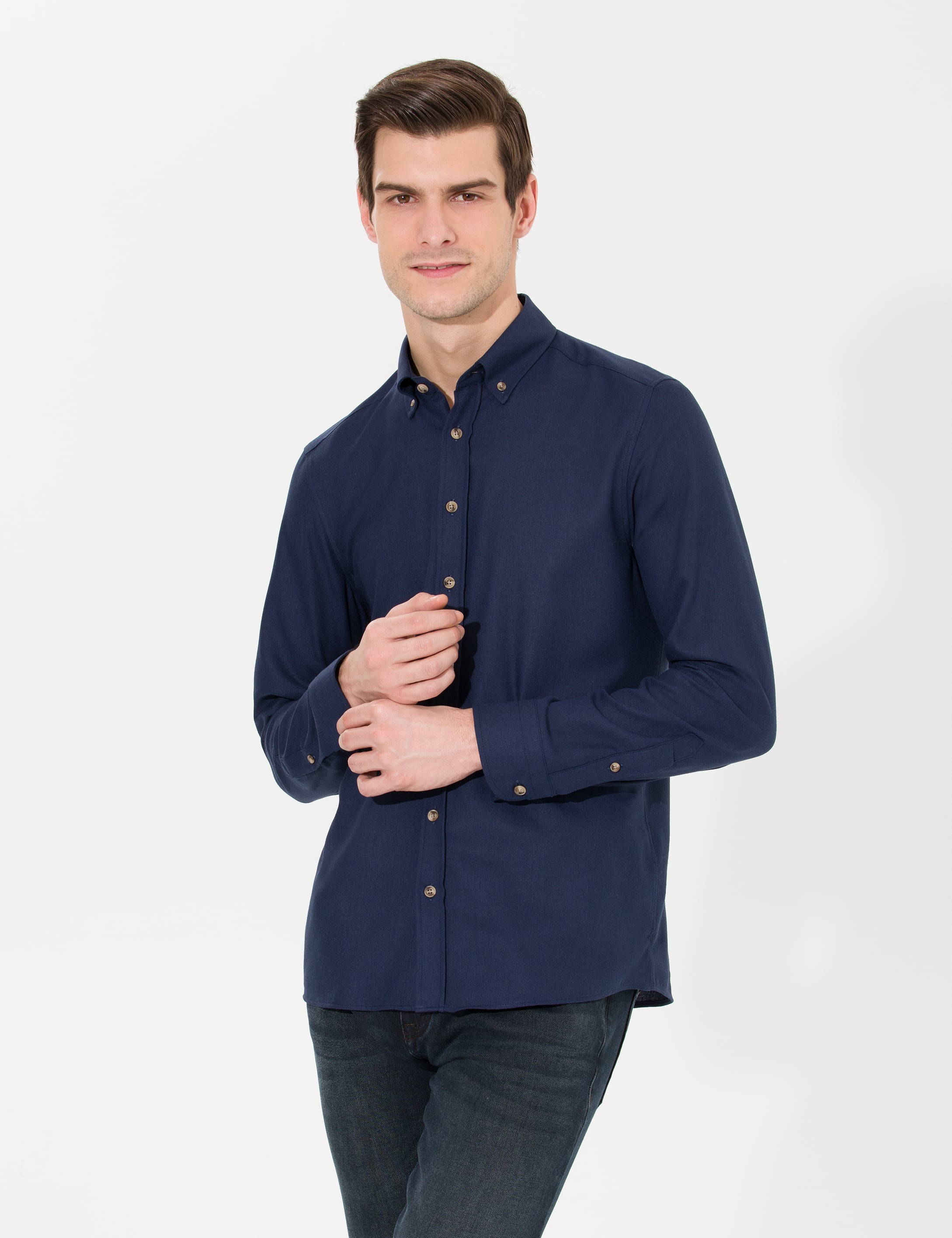 Lacivert Slim Fit Uzun Kollu Gömlek