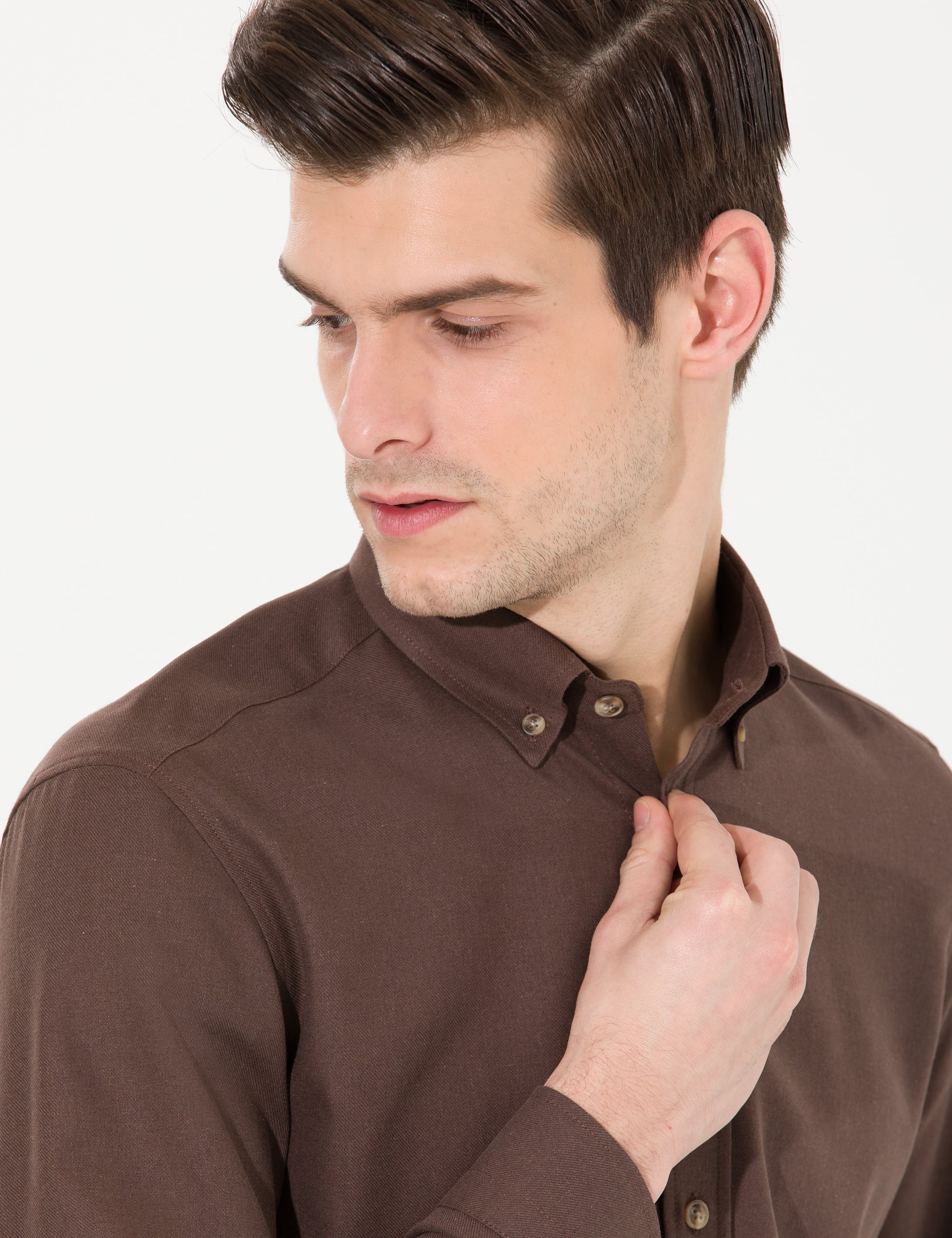 Kahverengi Slim Fit Uzun Kollu Gömlek - Image 2