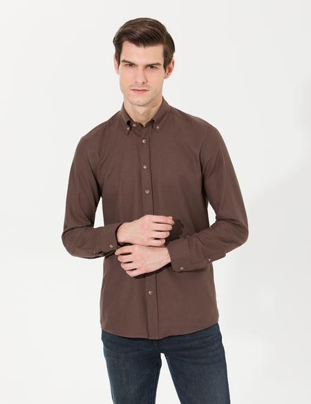 Kahverengi Slim Fit Uzun Kollu Gömlek - 50264054047