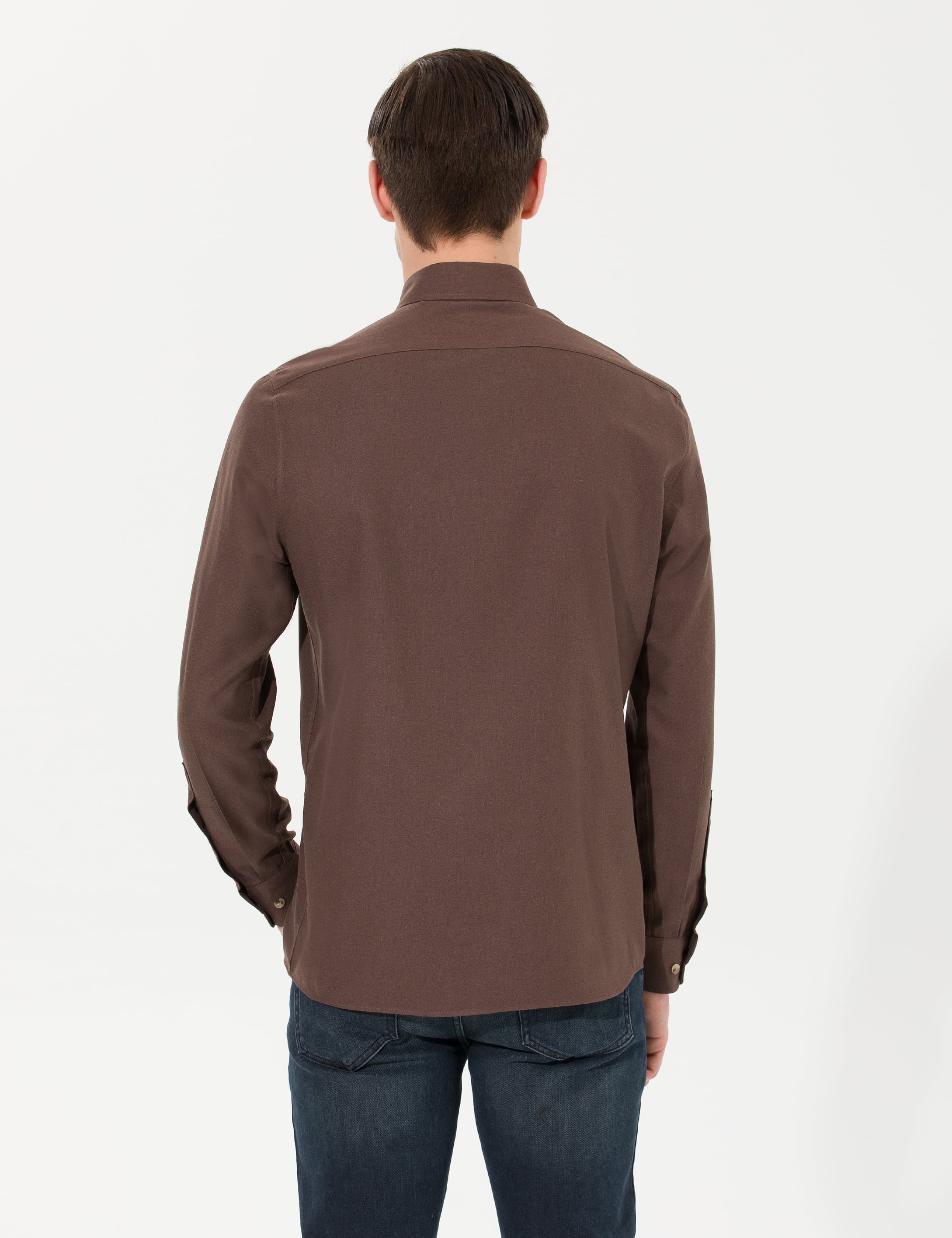 Kahverengi Slim Fit Uzun Kollu Gömlek - Image 5