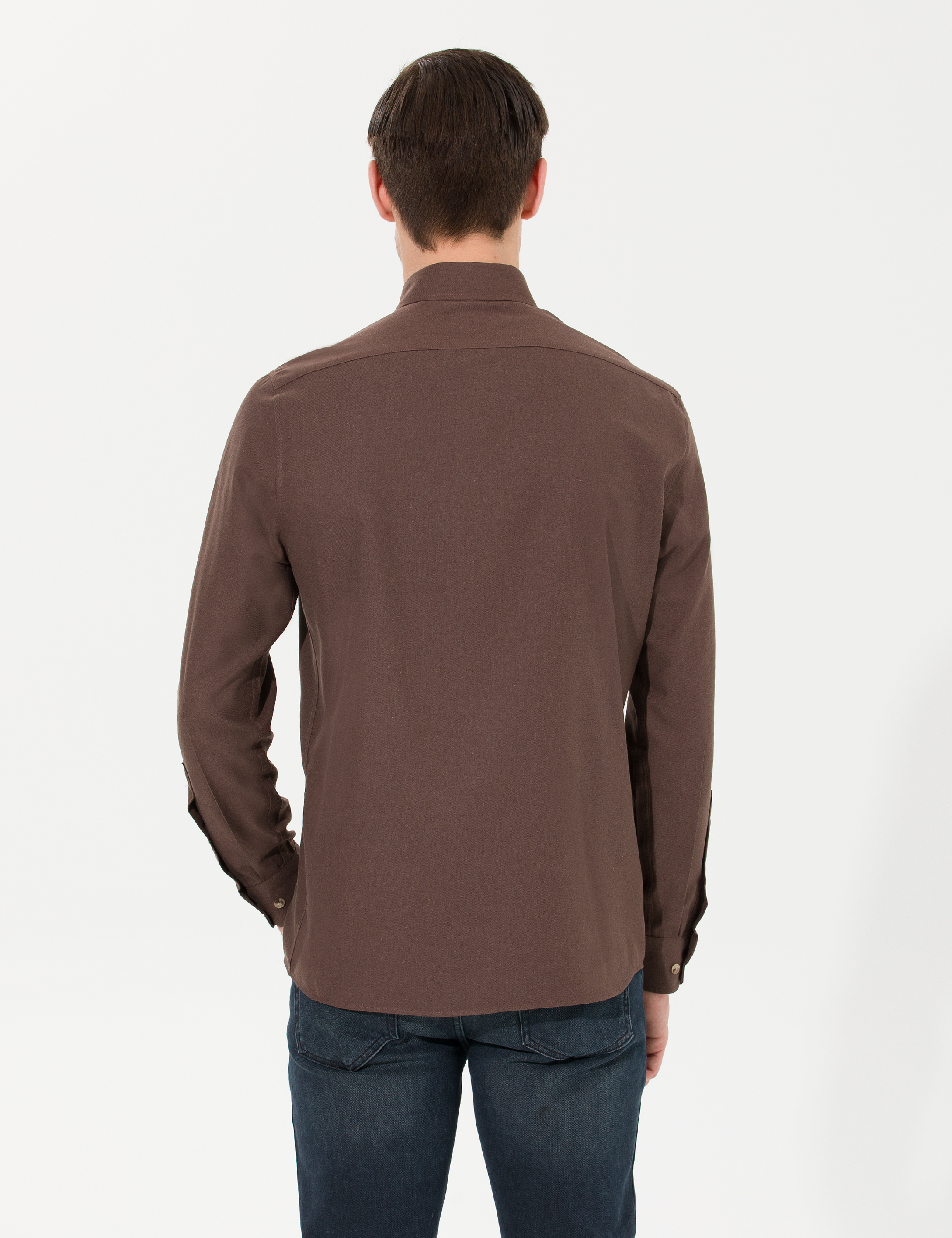 Kahverengi Slim Fit Uzun Kollu Gömlek