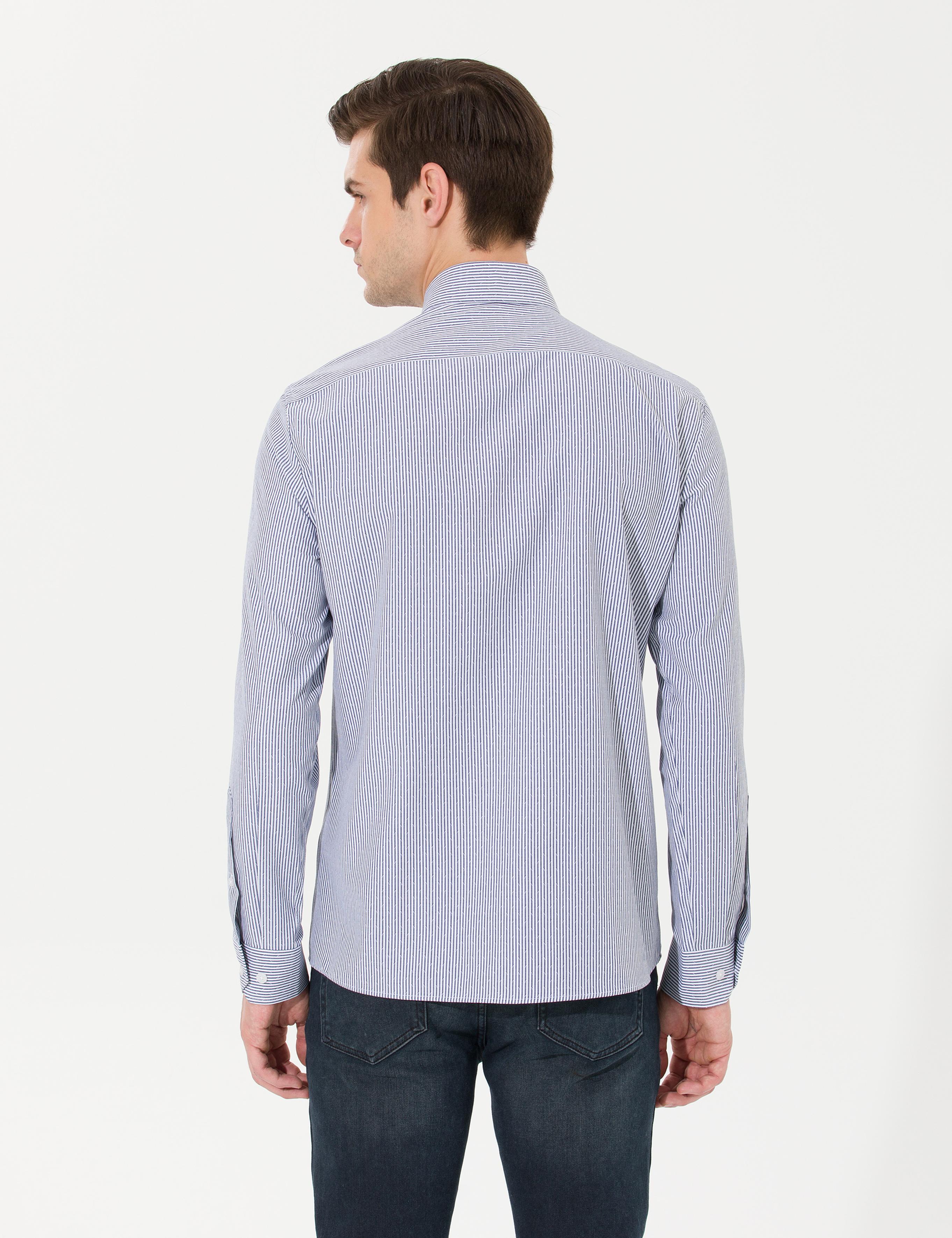 Lacivert Slim Fit Uzun Kollu Gömlek