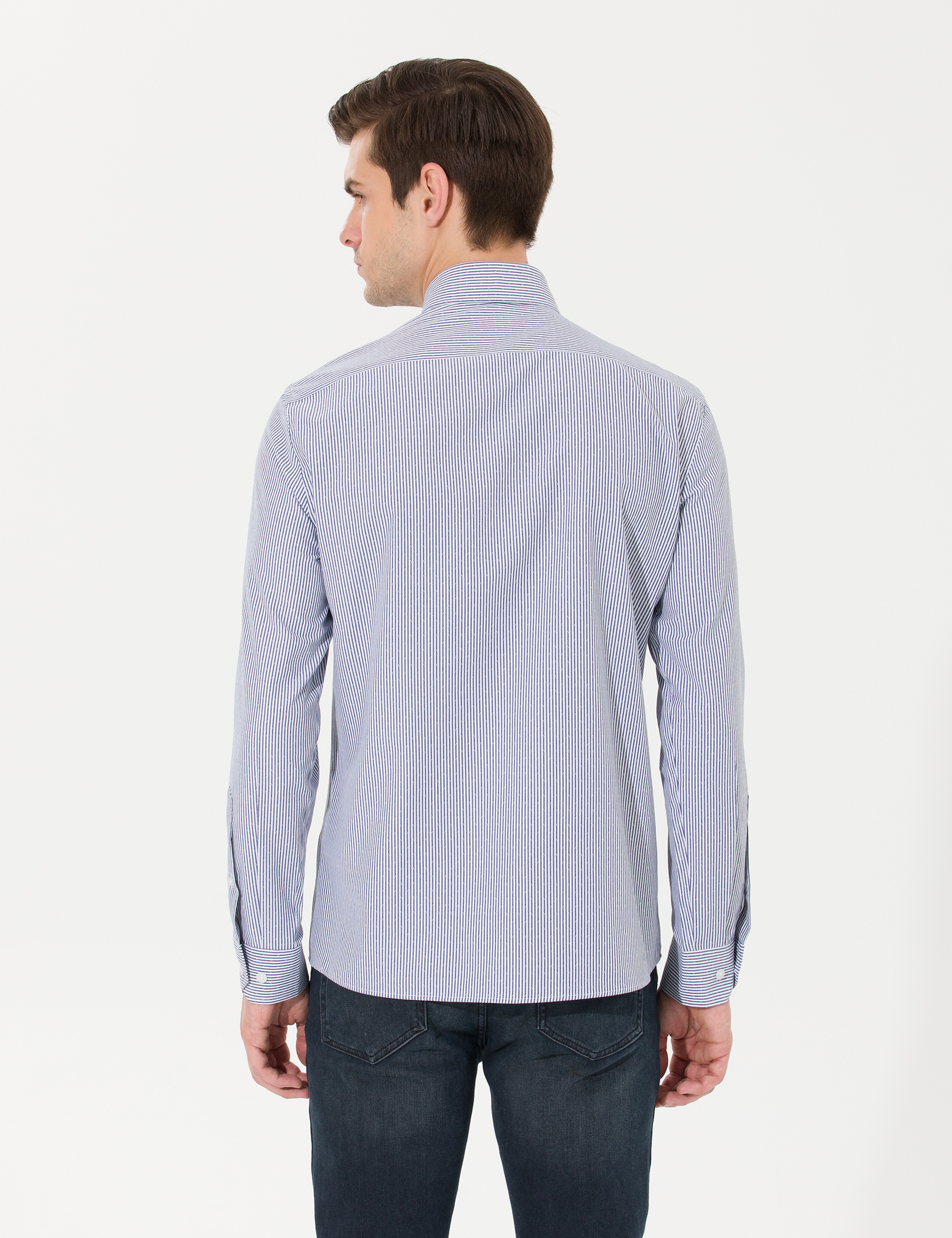 Lacivert Slim Fit Uzun Kollu Gömlek - Image 5