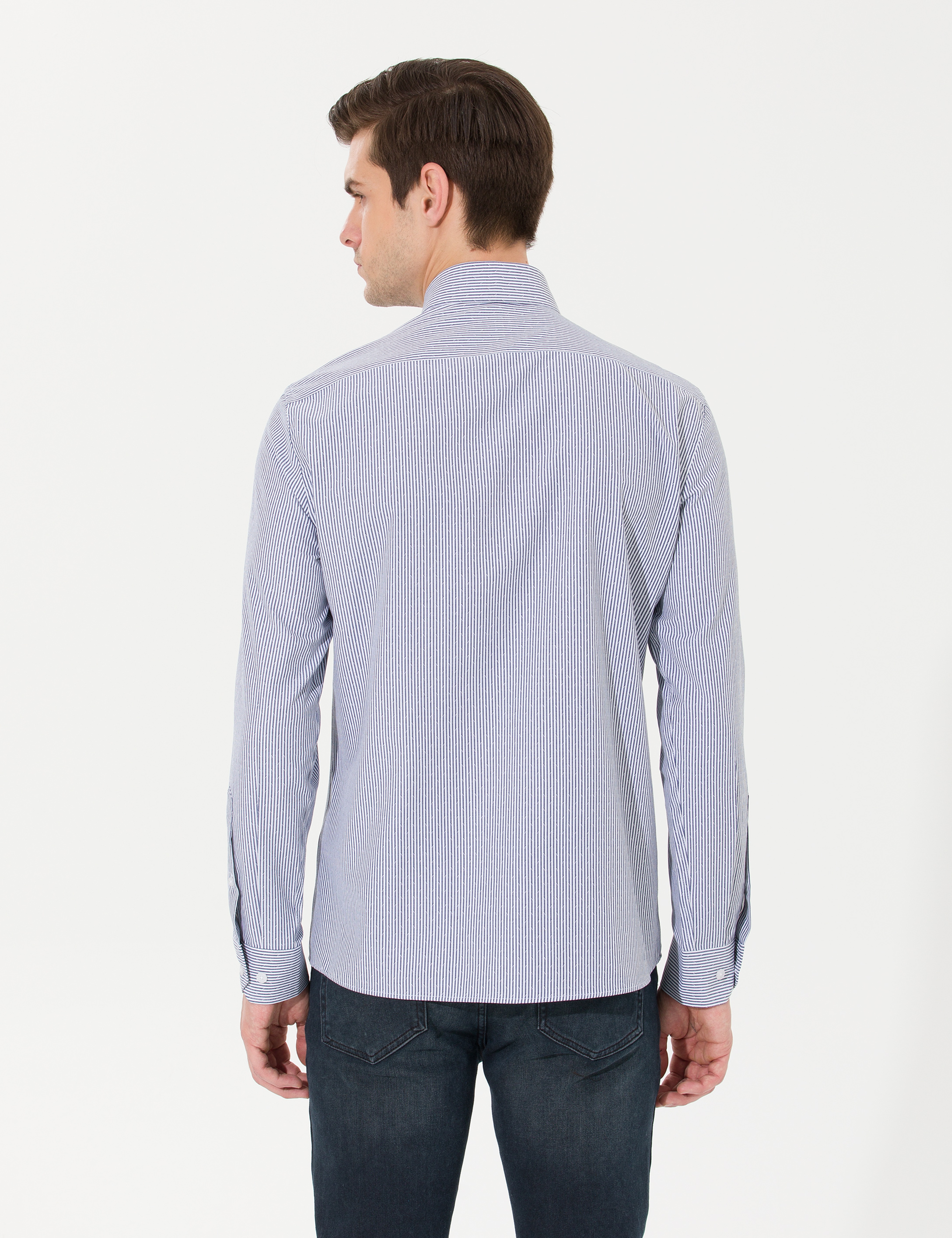 Lacivert Slim Fit Uzun Kollu Gömlek