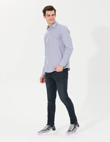 Lacivert Slim Fit Uzun Kollu Gömlek