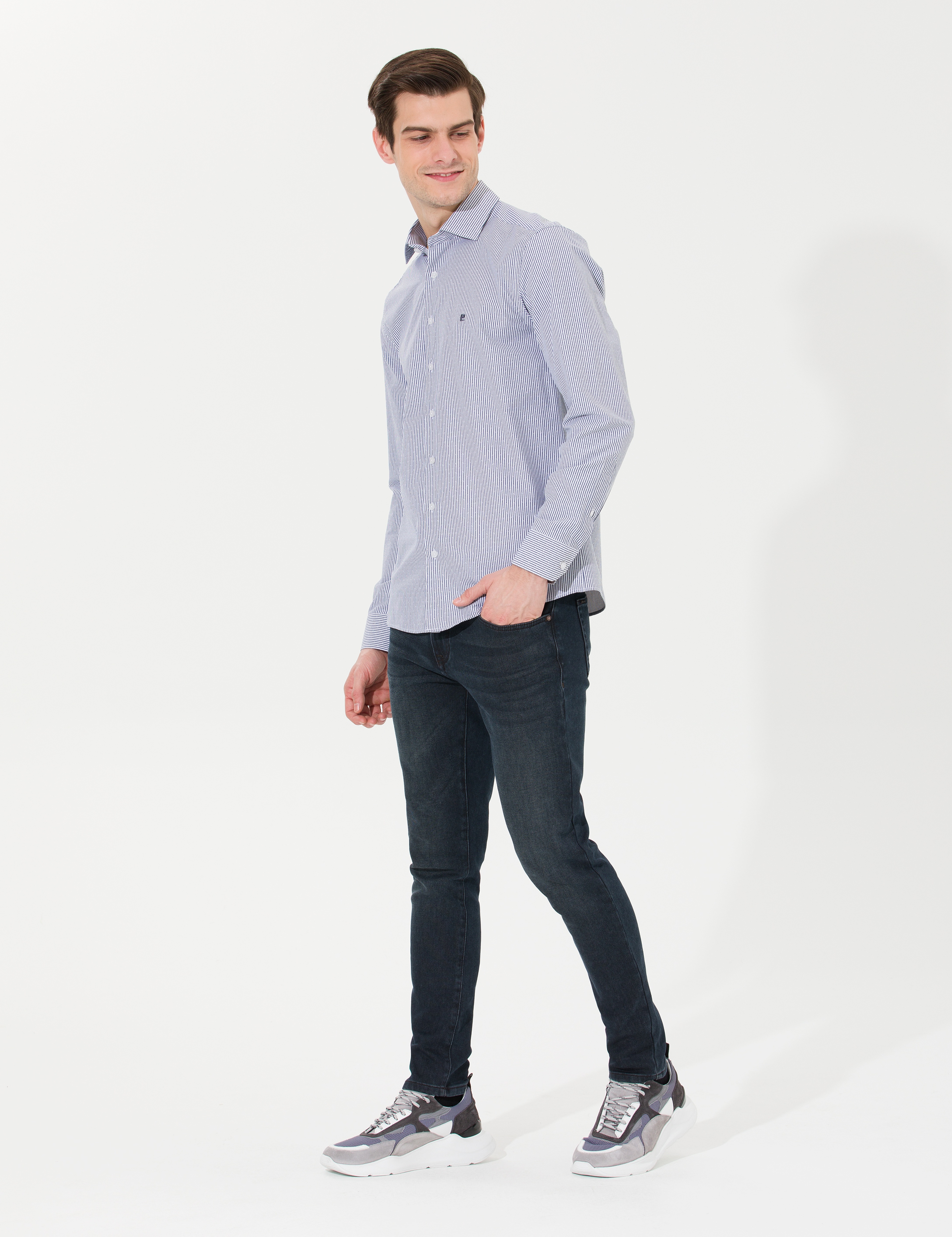 Lacivert Slim Fit Uzun Kollu Gömlek - Image 4