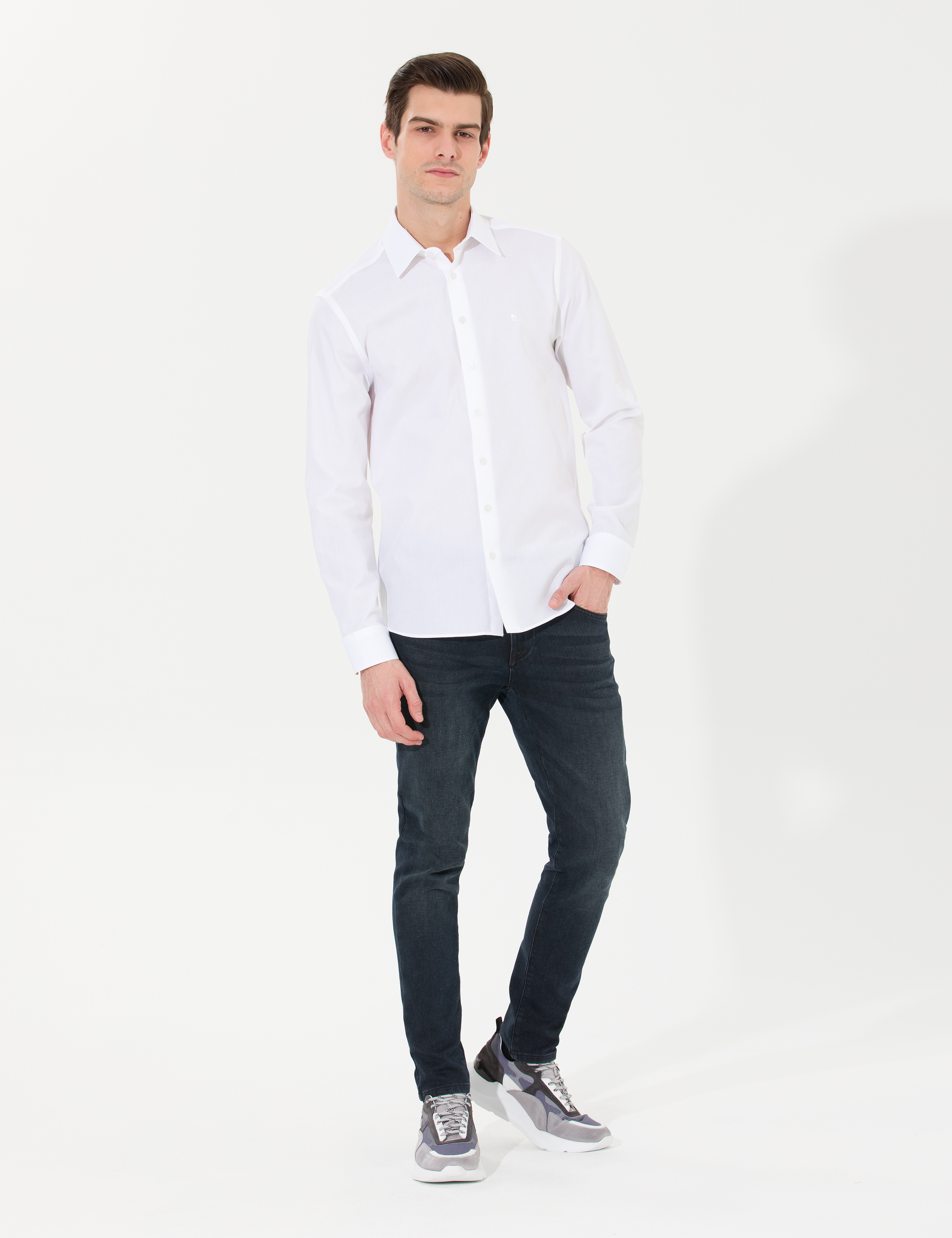 Beyaz Slim Fit Uzun Kollu Gömlek - Image 3