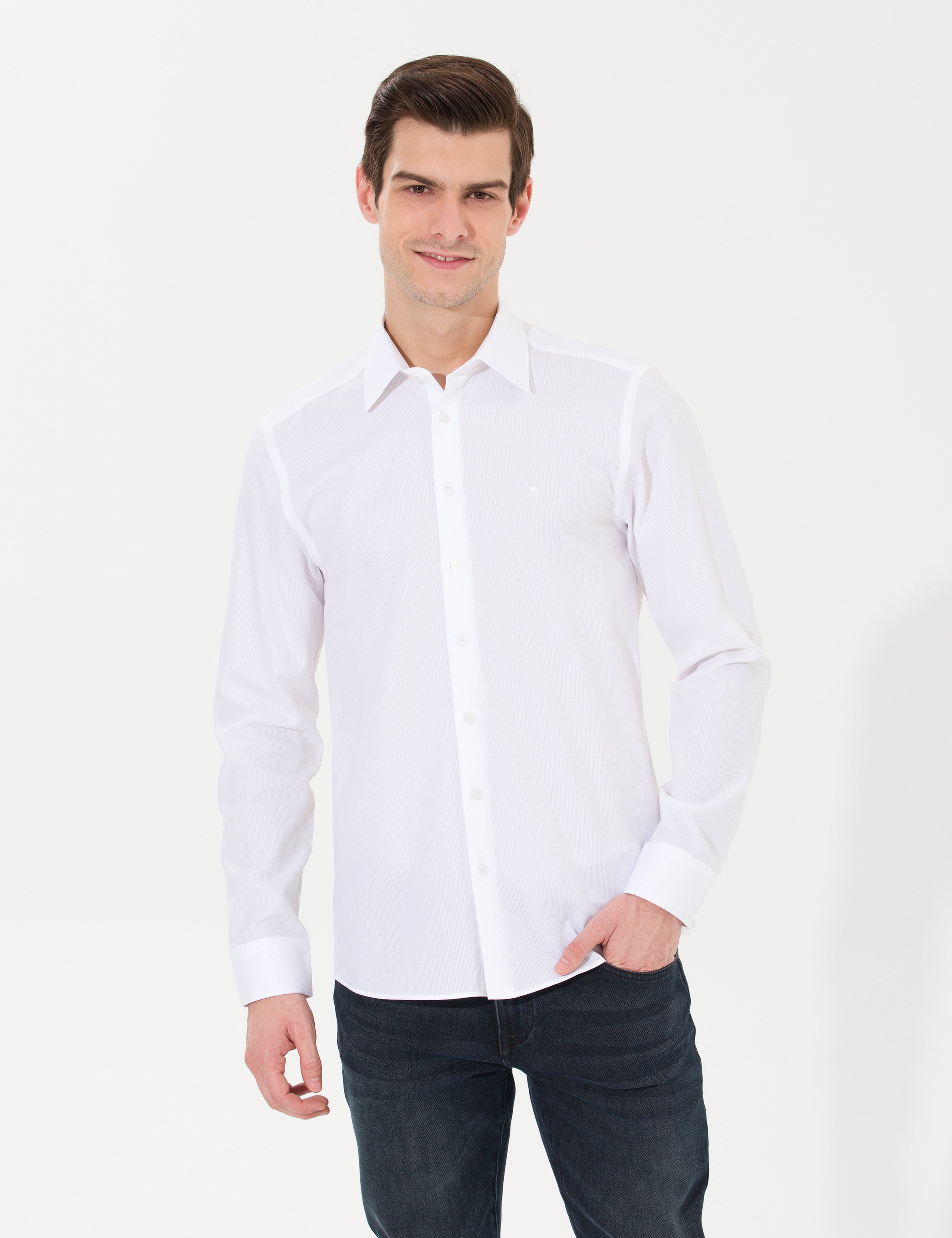 Beyaz Slim Fit Uzun Kollu Gömlek