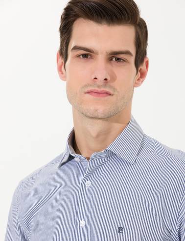 Lacivert Slim Fit Uzun Kollu Gömlek