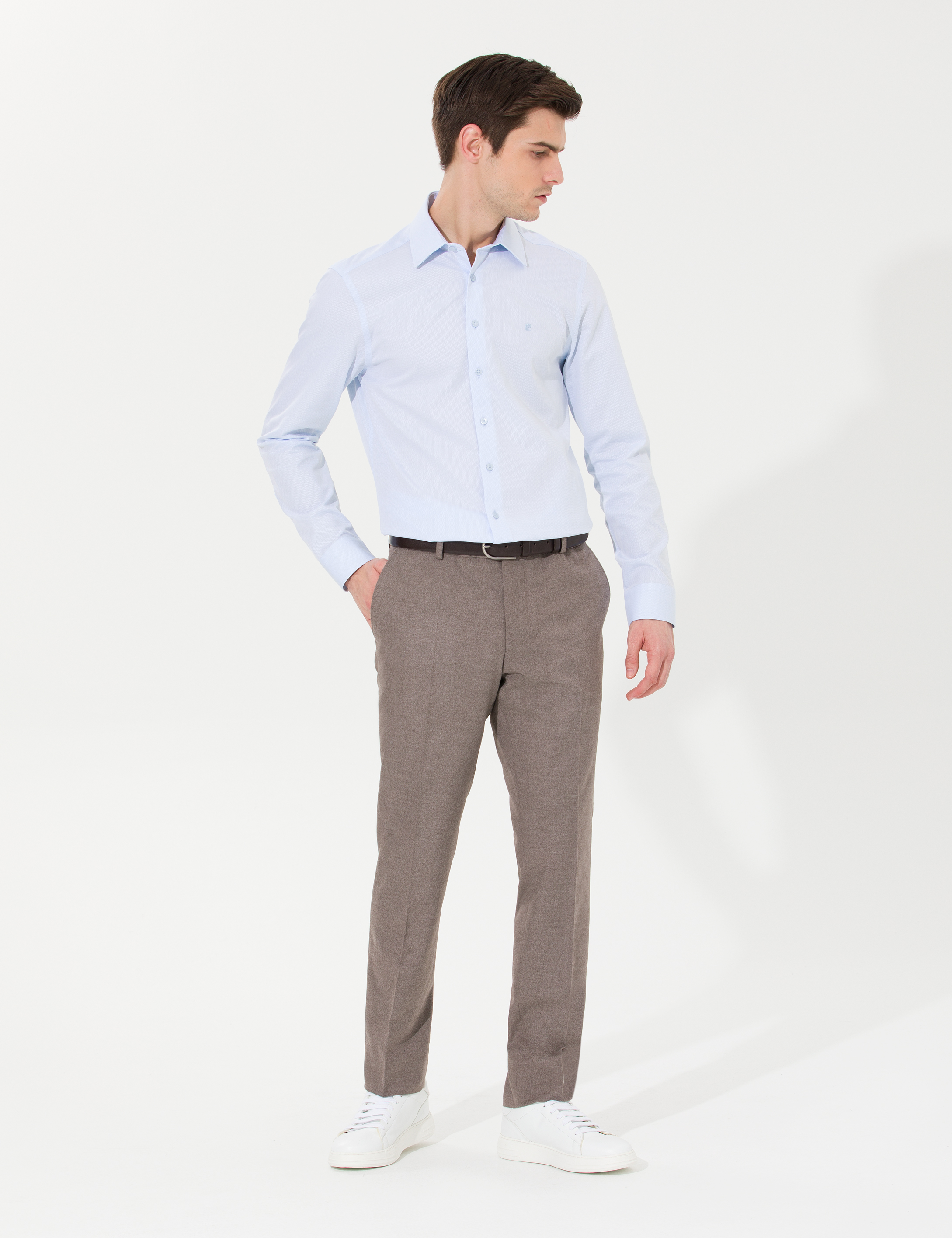 Açık Mavi Slim Fit Uzun Kollu Gömlek - Image 3