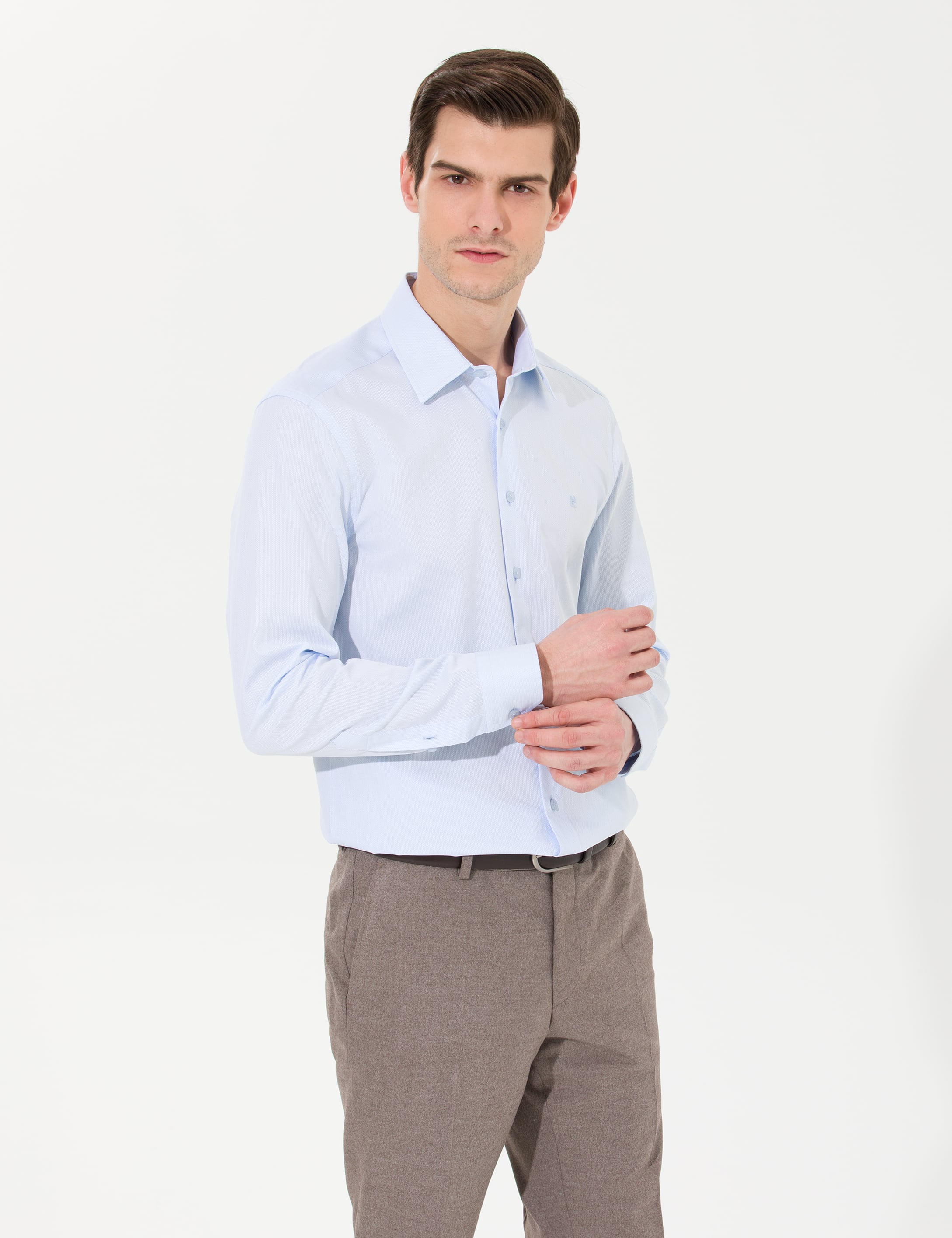 Açık Mavi Slim Fit Uzun Kollu Gömlek - Image 4