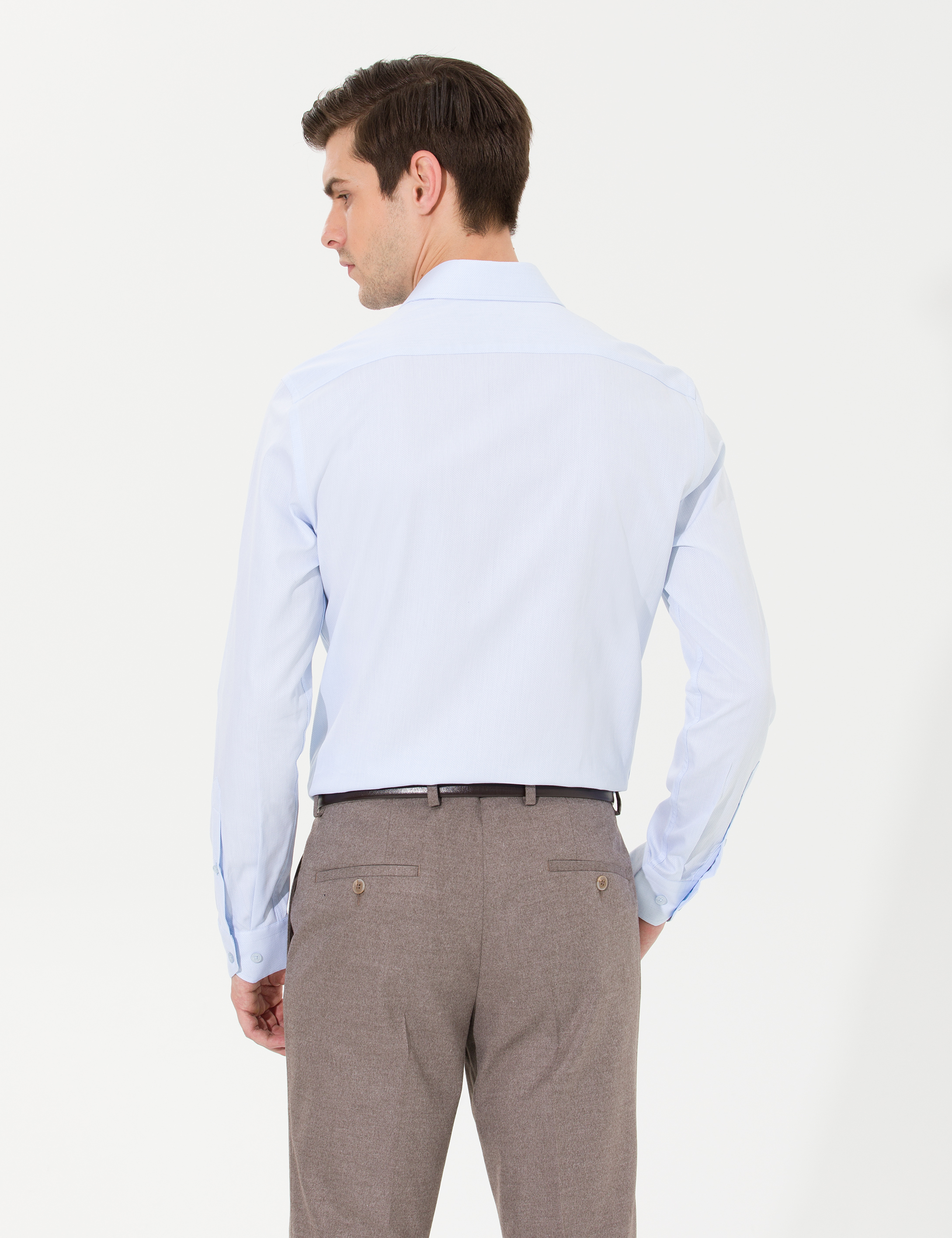 Açık Mavi Slim Fit Uzun Kollu Gömlek - Image 5