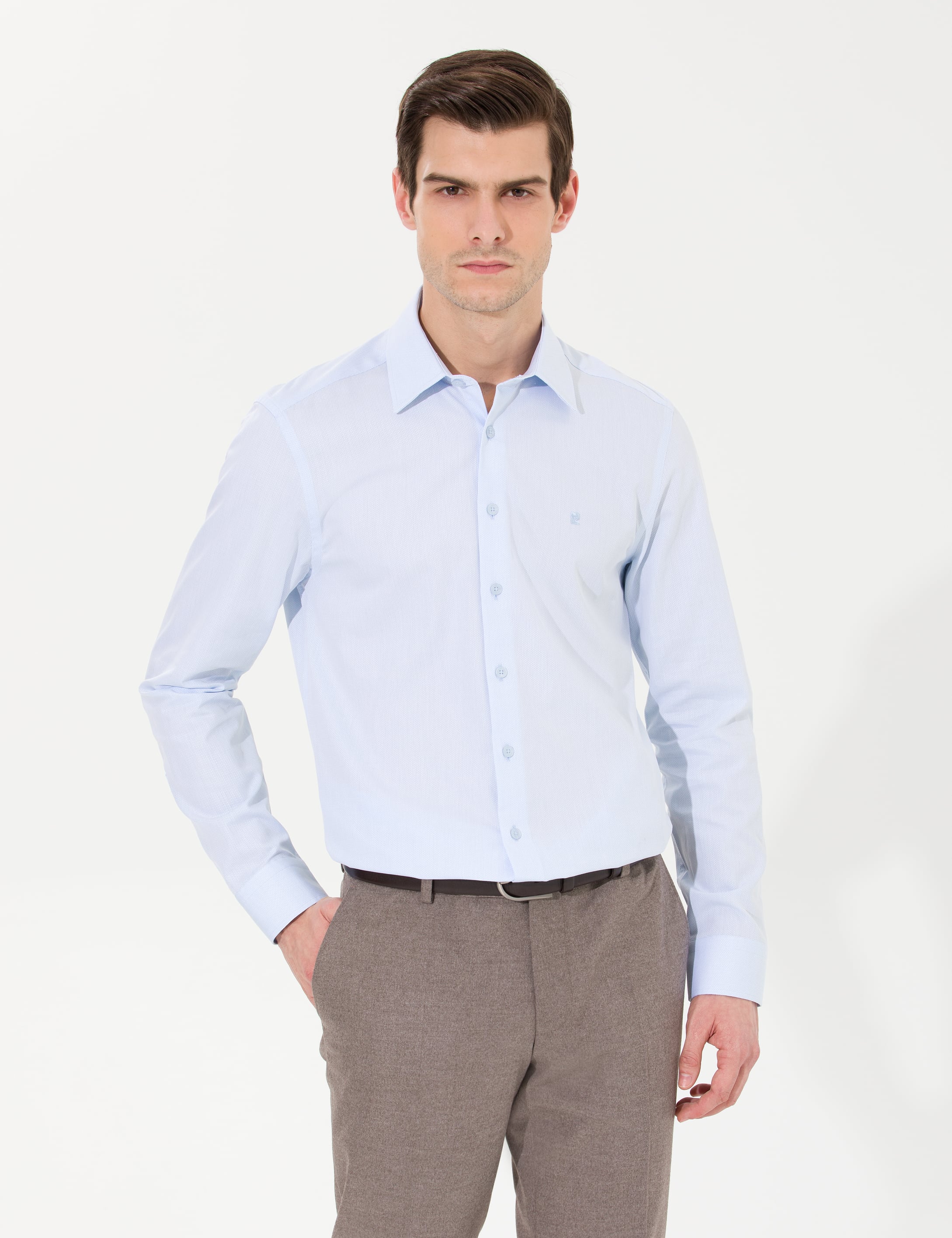 Açık Mavi Slim Fit Uzun Kollu Gömlek