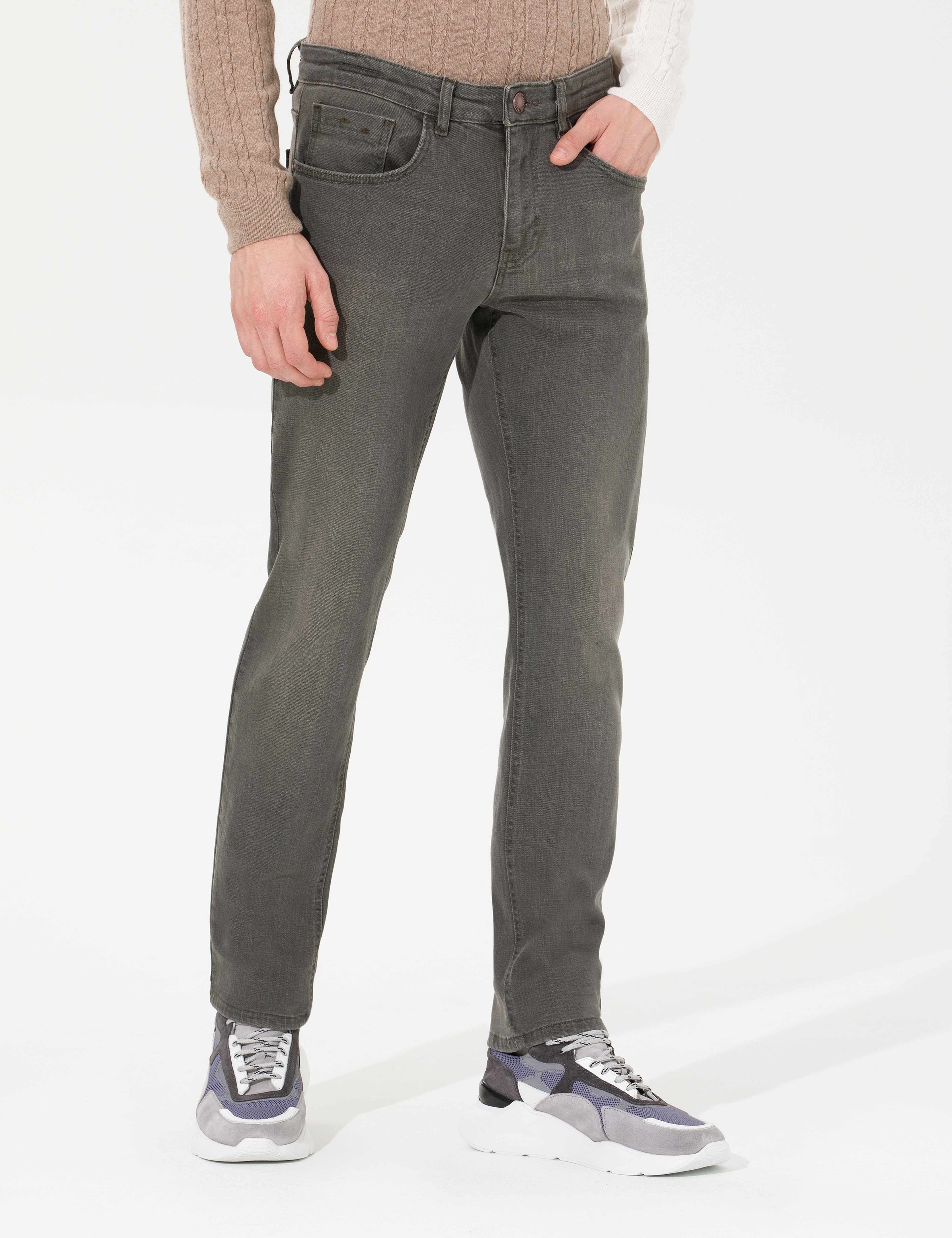 Haki Straight Fit Jean Pantolon - Image 2