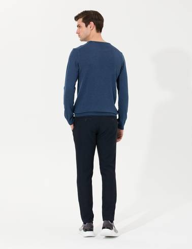 Lacivert Slim Fit Kanvas Pantolon