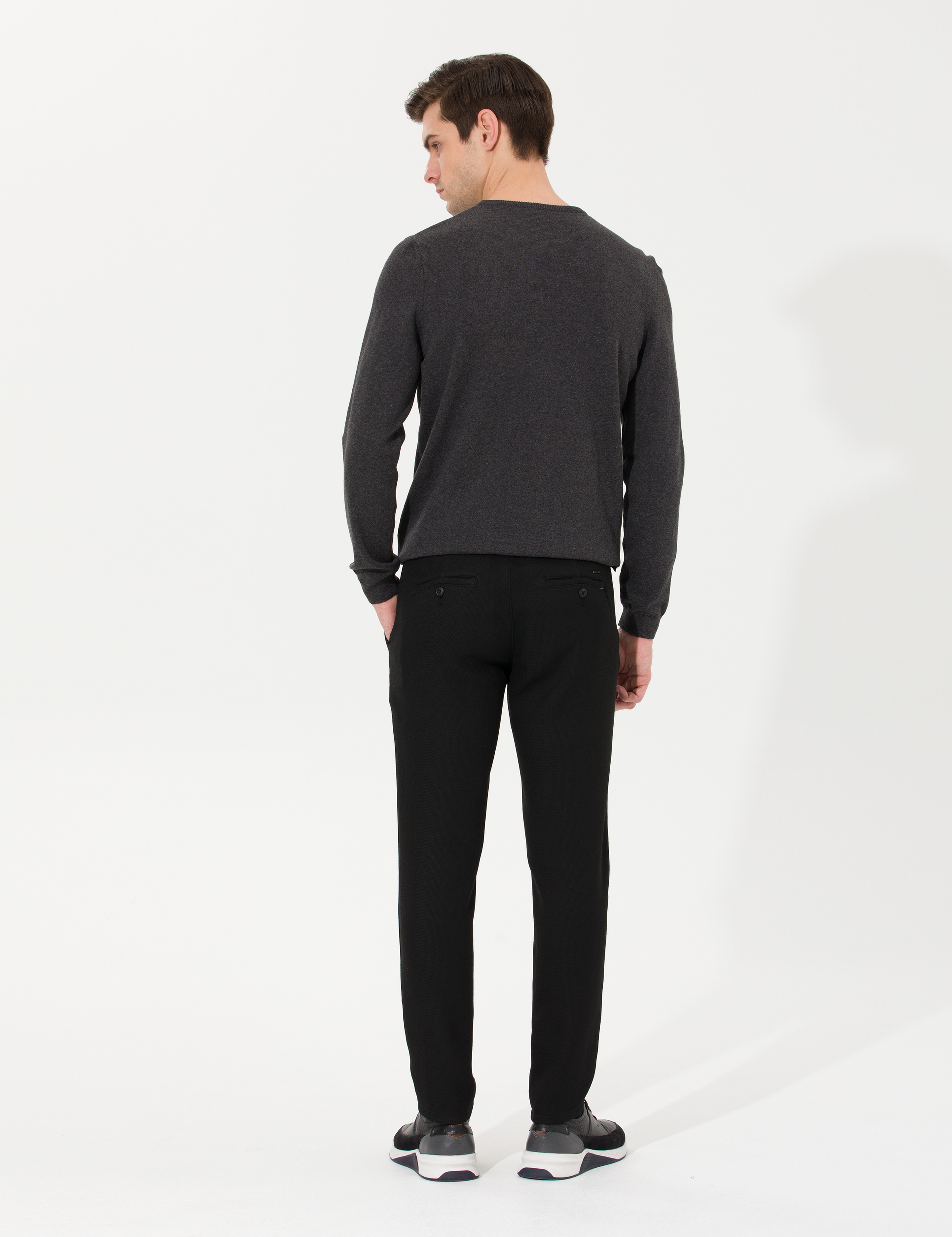 Siyah Slim Fit Kanvas Pantolon - Image 4