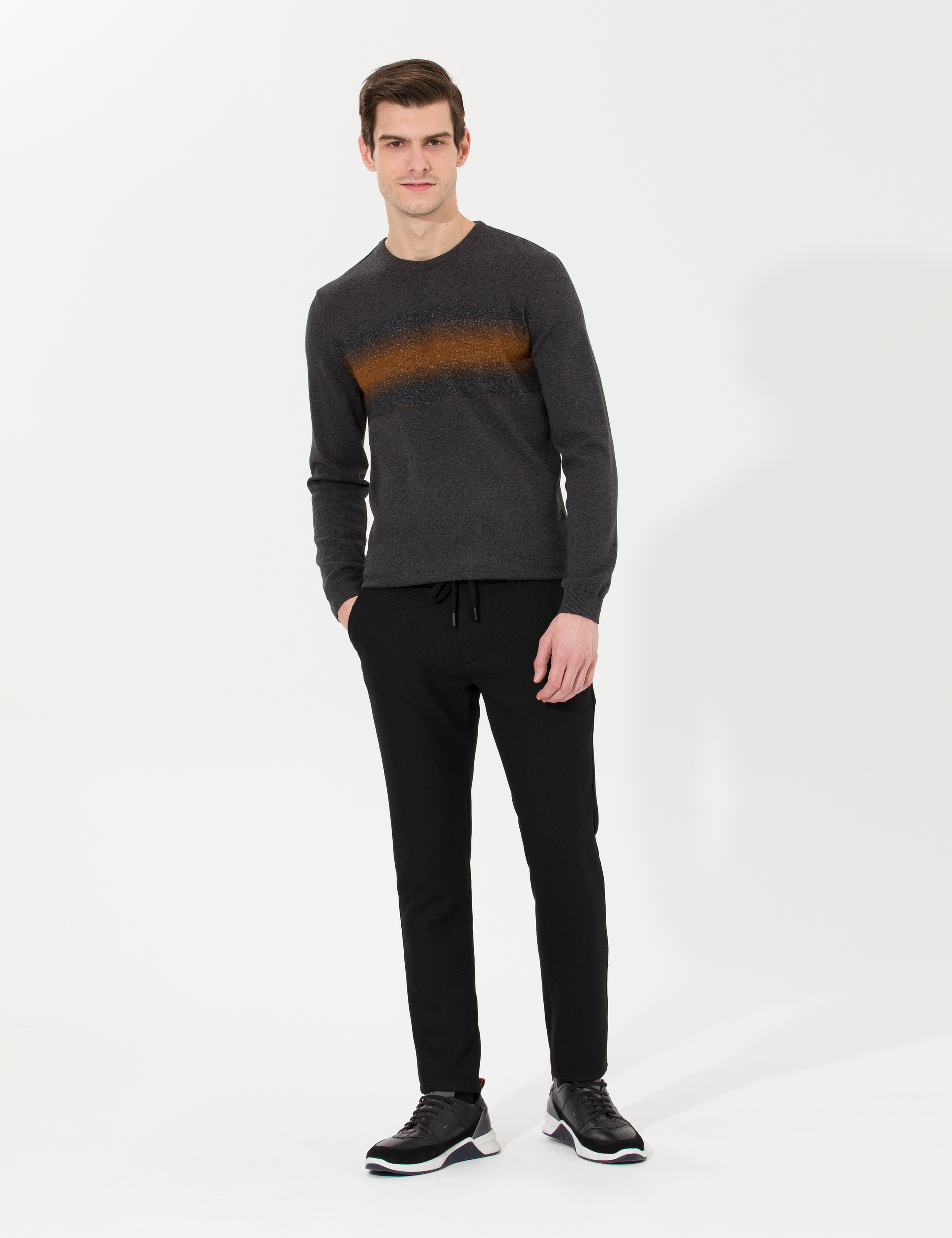 Siyah Slim Fit Kanvas Pantolon - Image 1