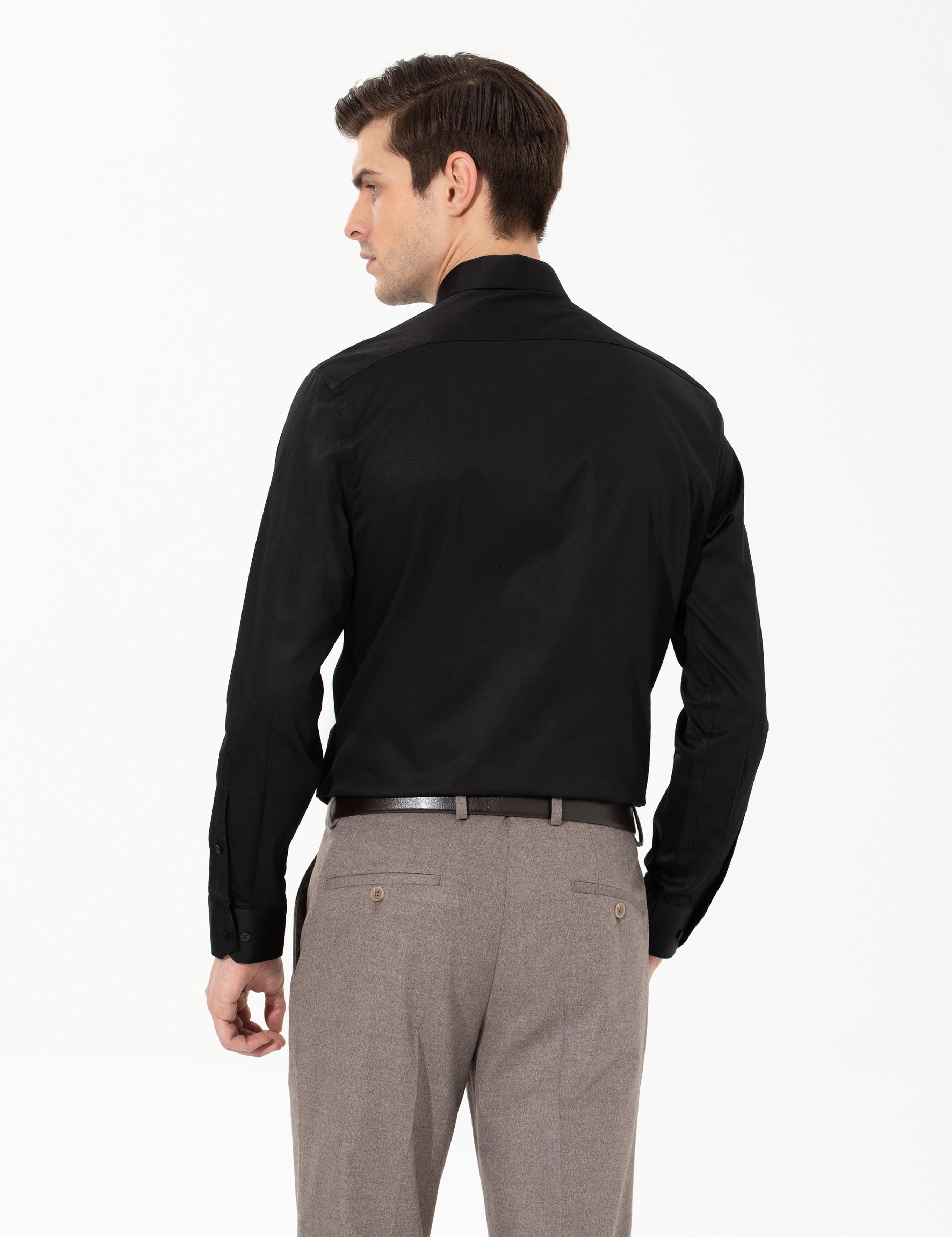 Siyah Regular Fit Uzun Kollu Klasik Gömlek