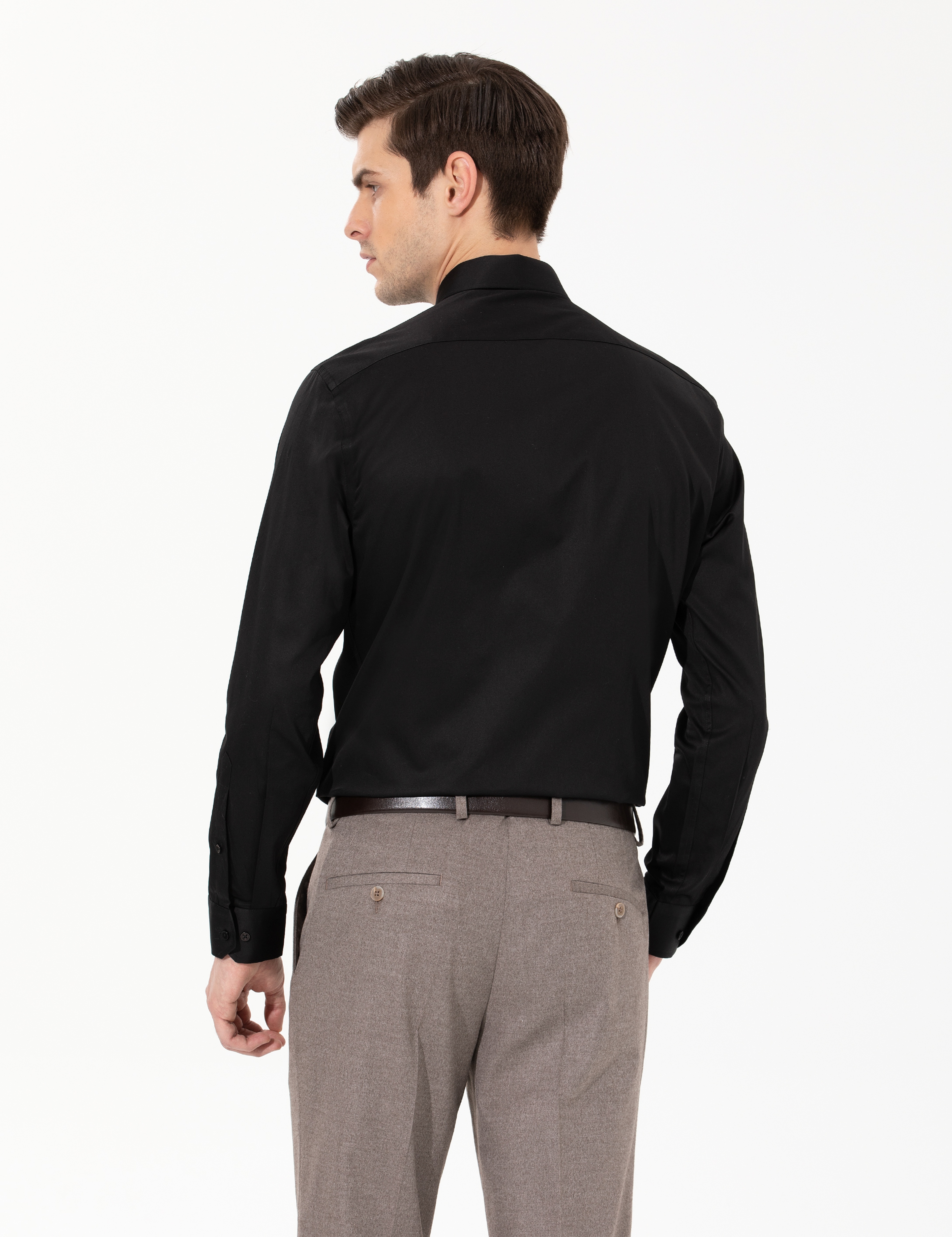 Siyah Regular Fit Uzun Kollu Klasik Gömlek - Image 5
