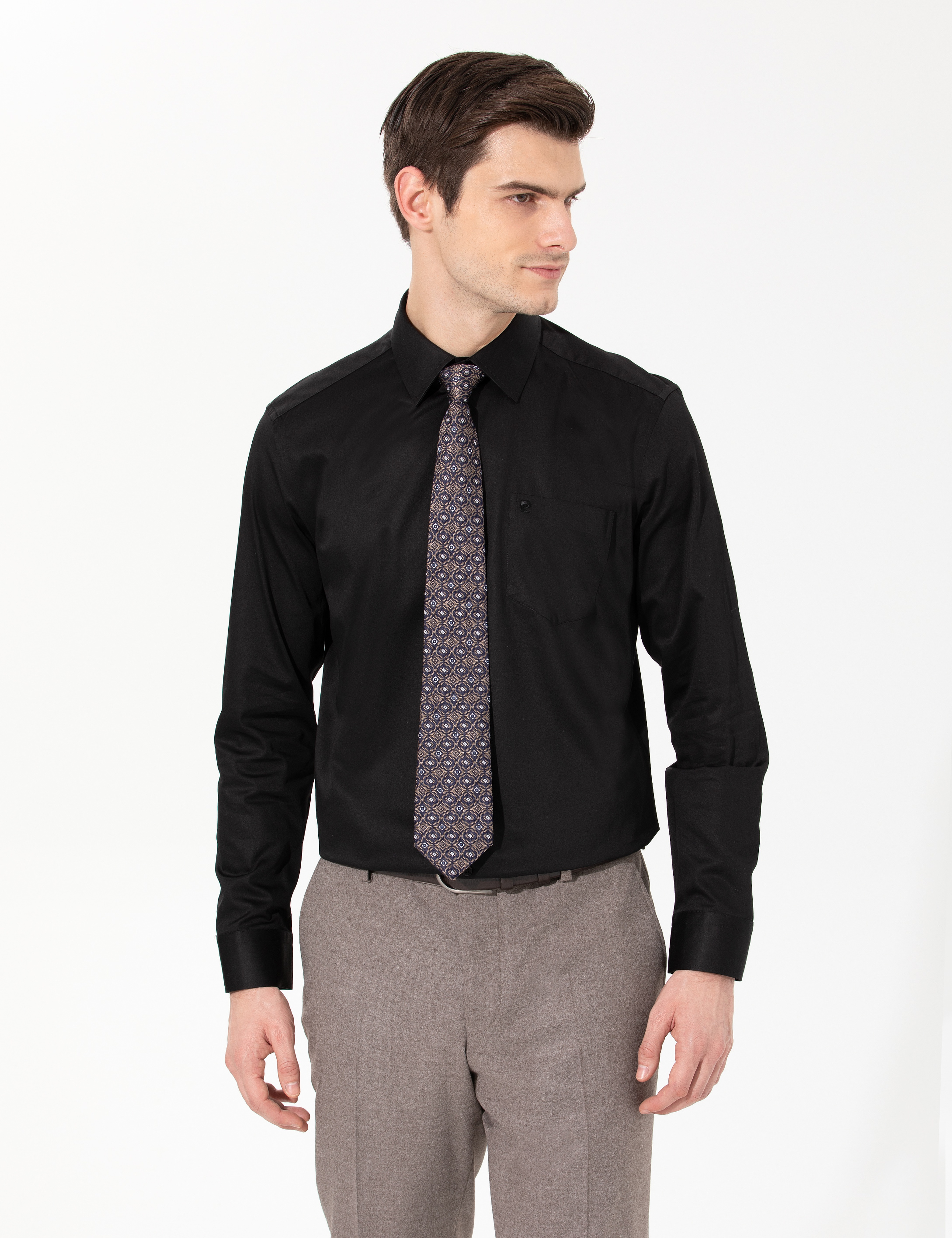 Siyah Regular Fit Uzun Kollu Klasik Gömlek - Image 2